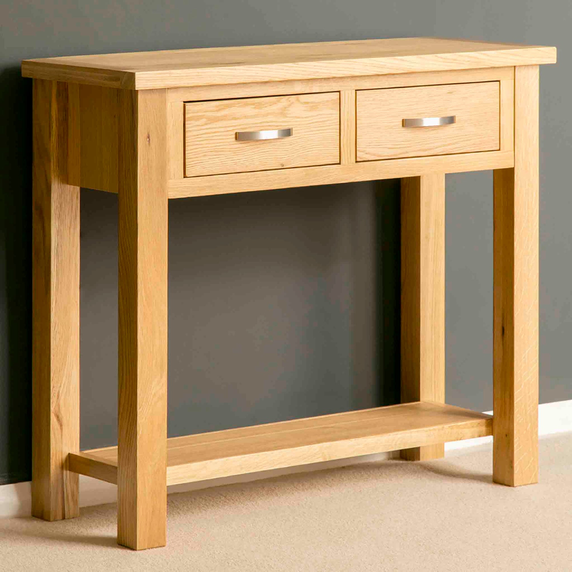 London Oak Large Console Table With 2 Drawers