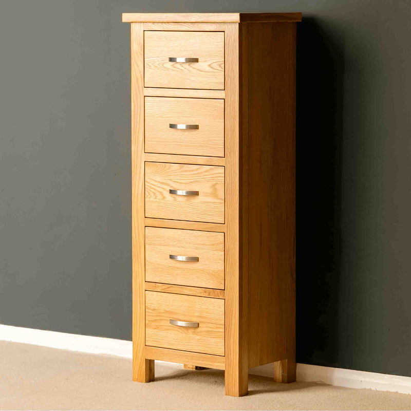 London Oak Tallboy Chest of Drawers Slim Solid Wooden Bedroom Storage