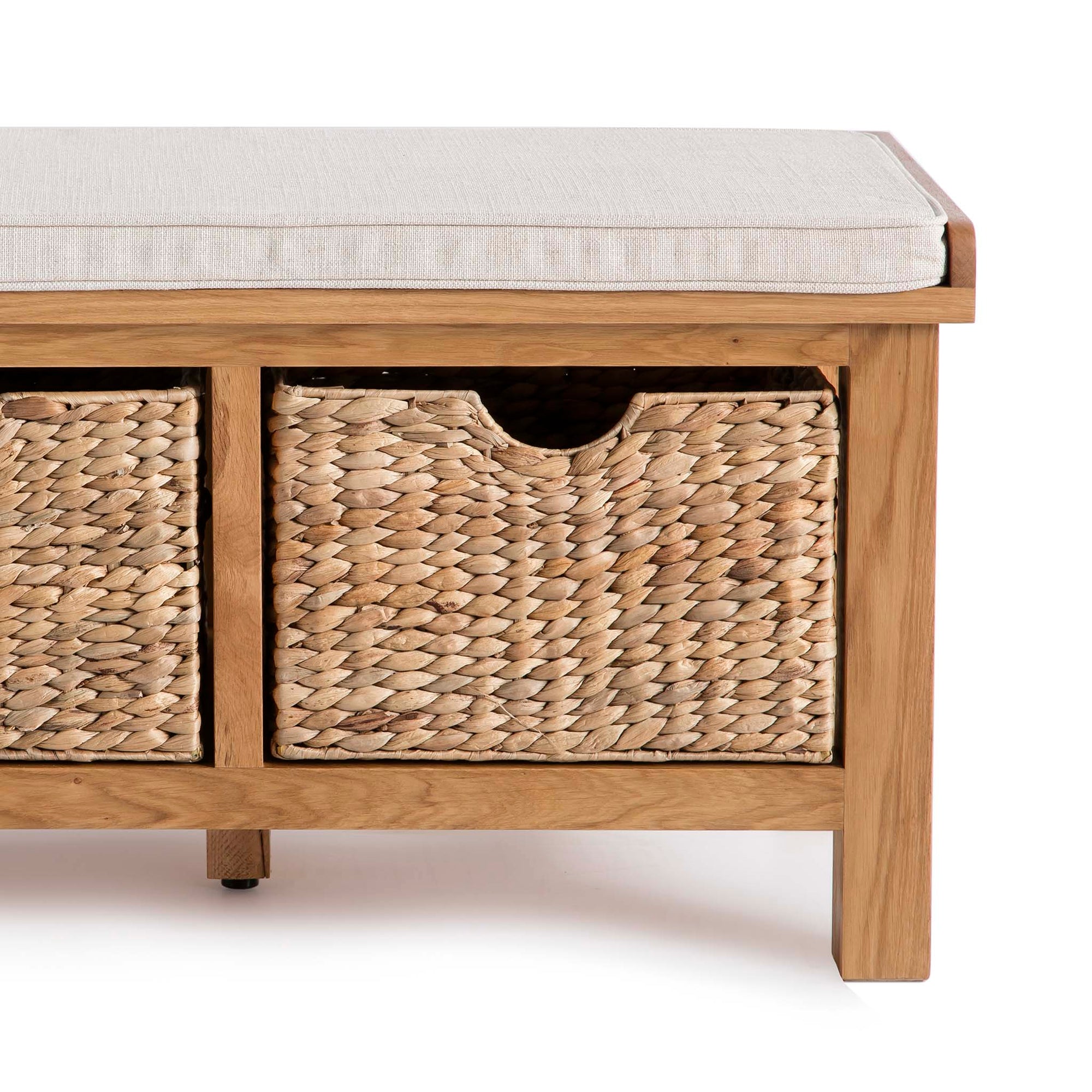 Surrey Oak 90cm Hallway Storage Bench with Baskets & Soft Fabric Seat