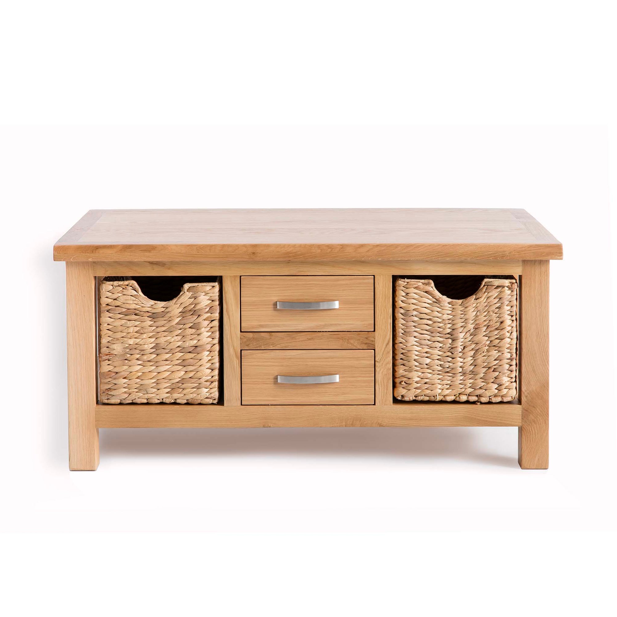 London Oak Large Coffee Table With Drawers Baskets