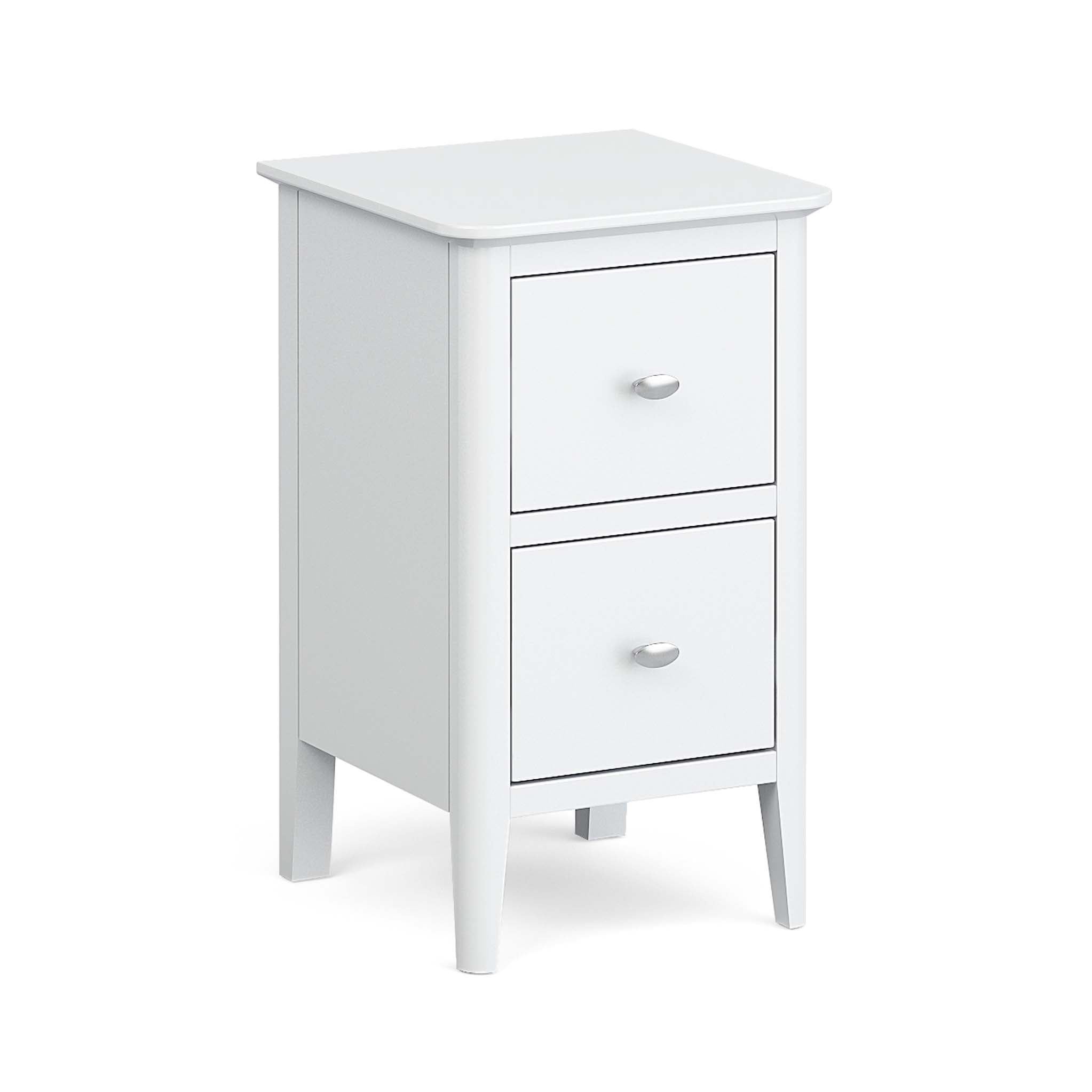White Narrow Bedside Cabinet 2 Drawers Roseland