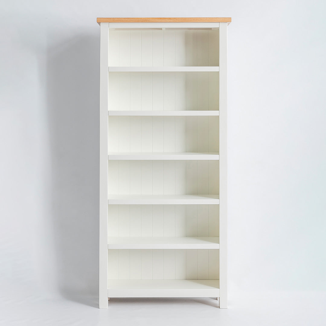 Farrow White Large Bookcase, 6 Shelves, Solid Wood | Roseland Furniture