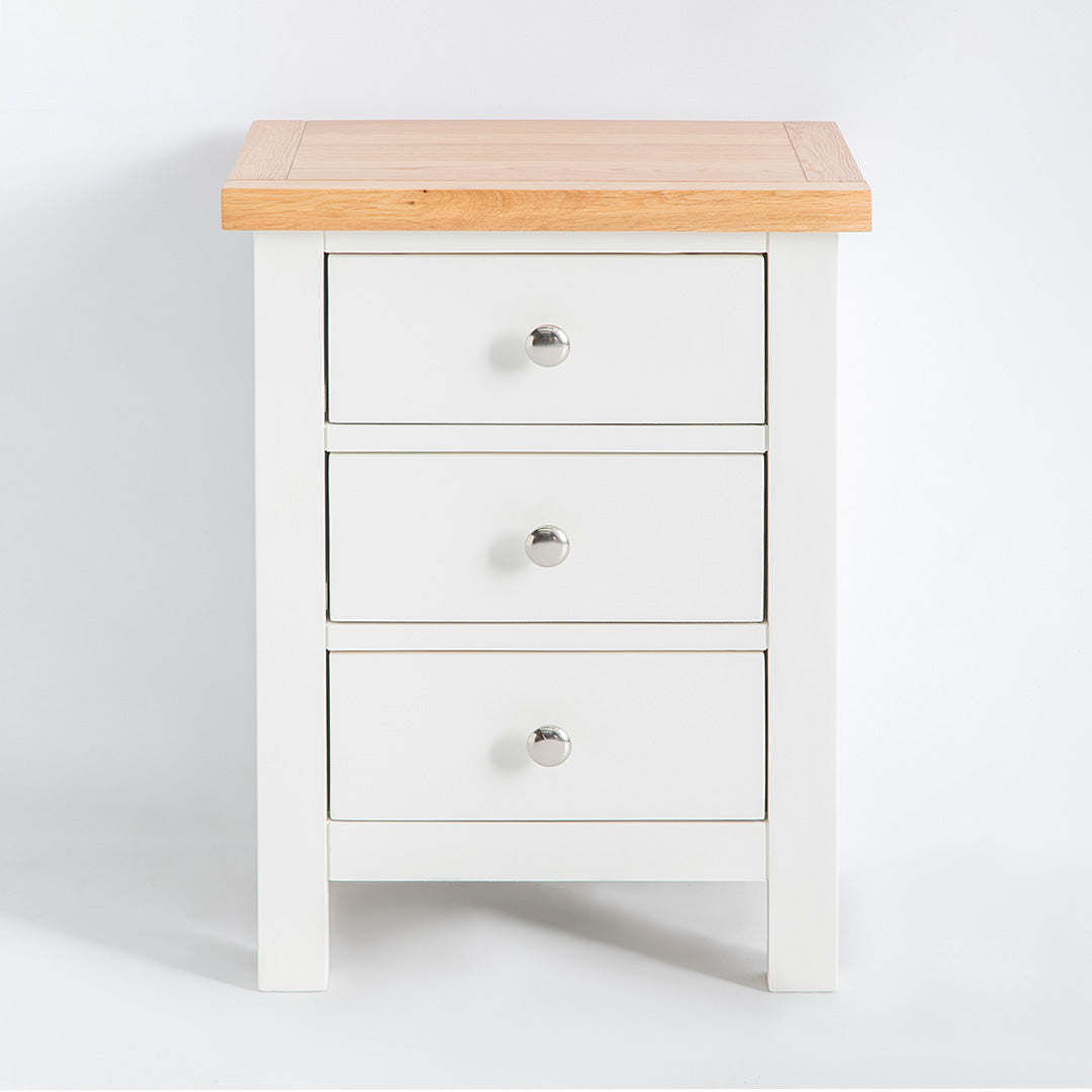 Farrow Grey Bedside Table 3 Drawer Cabinet Solid Wood Roseland Furniture