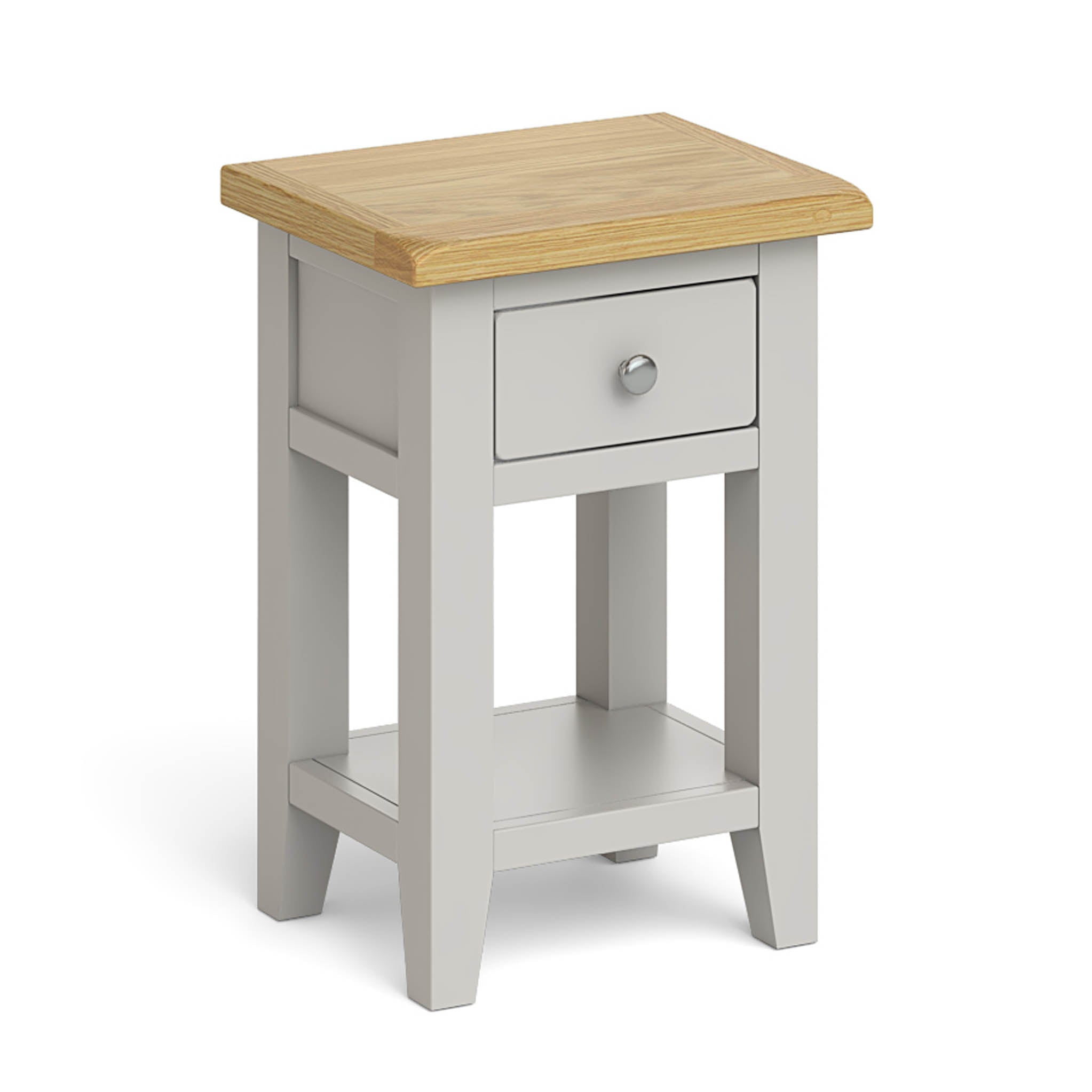 Lundy Grey Lamp Table With Real Oak Top Roseland