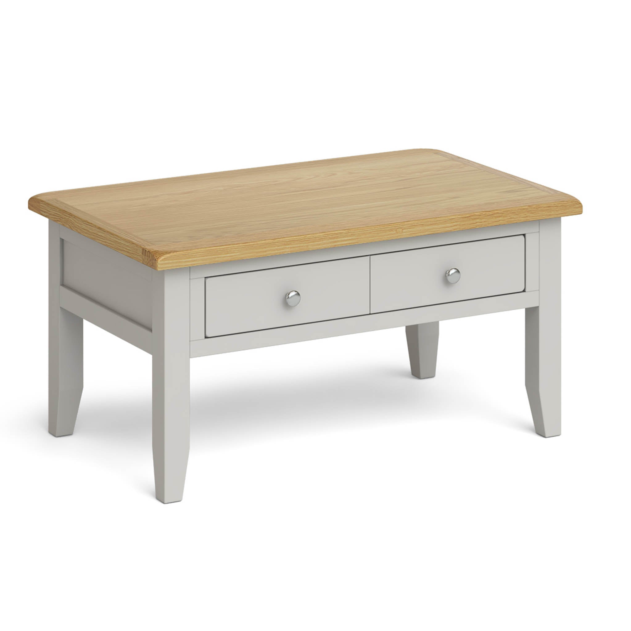 Lundy Grey Coffee Table With Oak Top Drawer Roseland