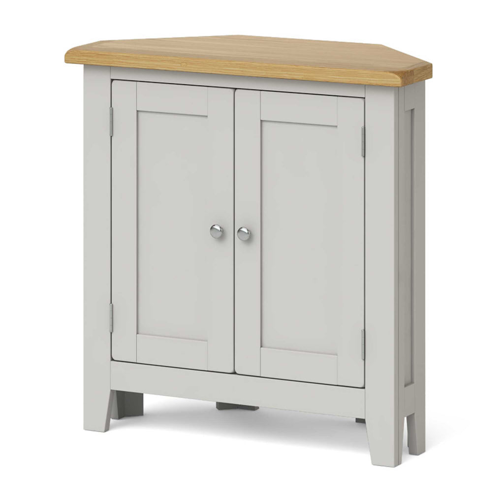 G5161 Grey Painted Wooden Small Corner Cupboard 2 Doors Oak Top Cabinet Lundy Roseland Furniture 2 1024x1024 ?v=1581685236