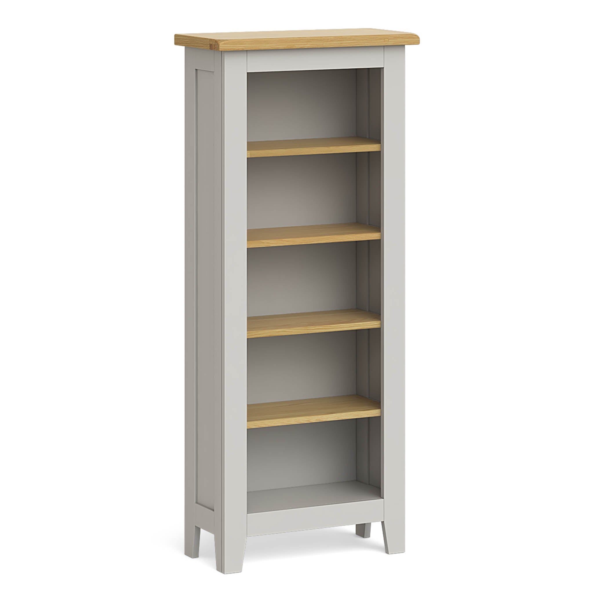Lundy Grey Painted Narrow Shaker Bookcase With Oak Top Roseland