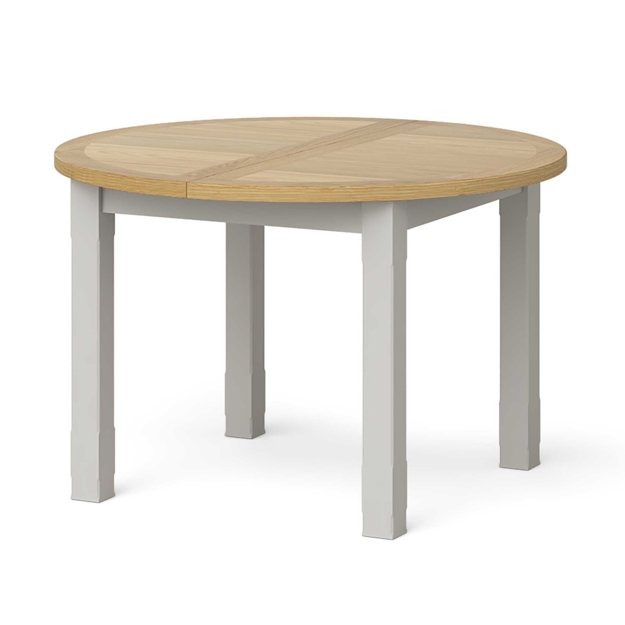 Lundy Grey Round Oak Extending Dining Table Roseland