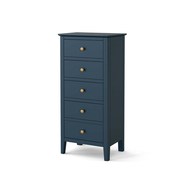Stirling Blue Scandi Tallboy Chest, 5 Drawers, Painted Pine Wood ...