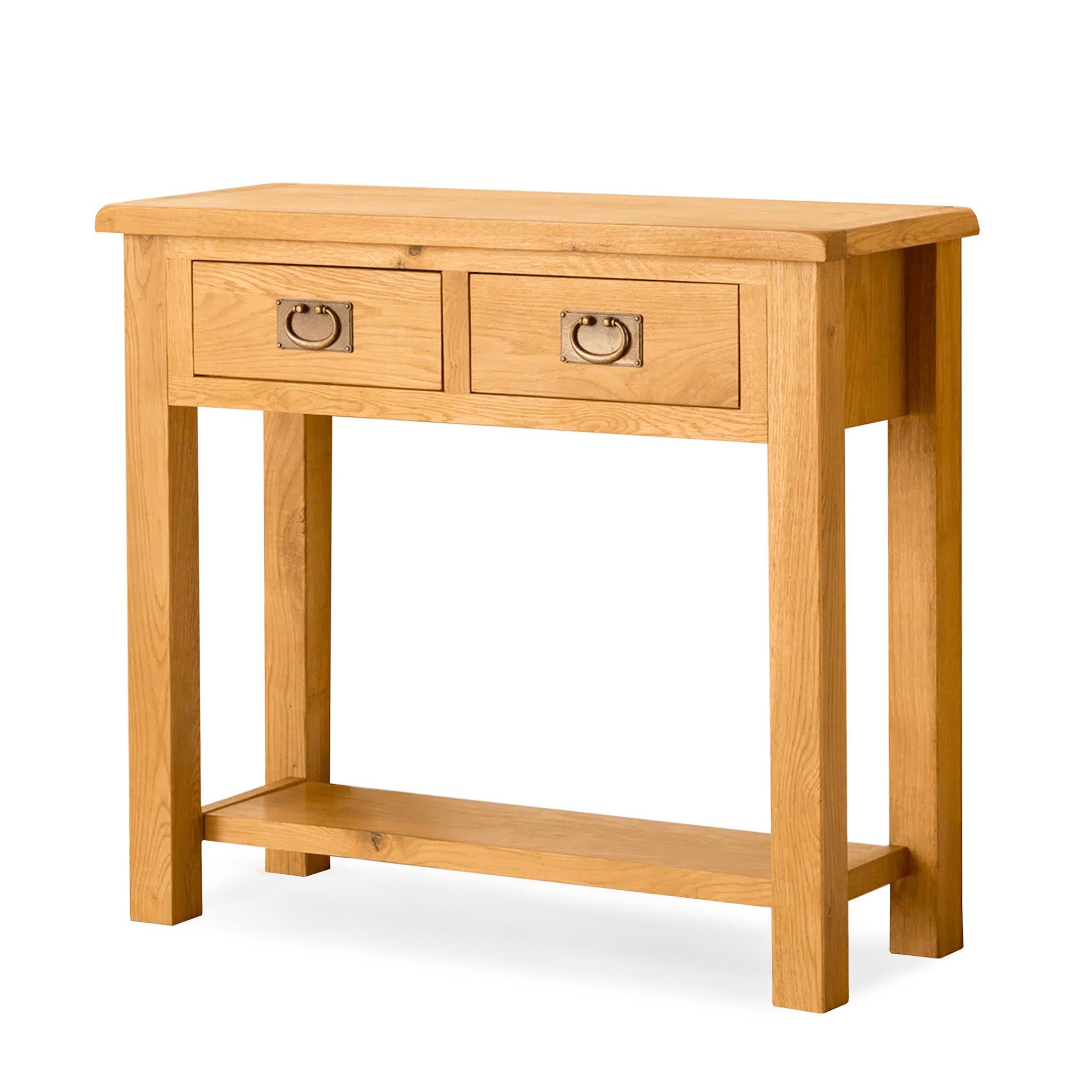 Lanner Oak Console Table With Drawers Metal Handles Roseland