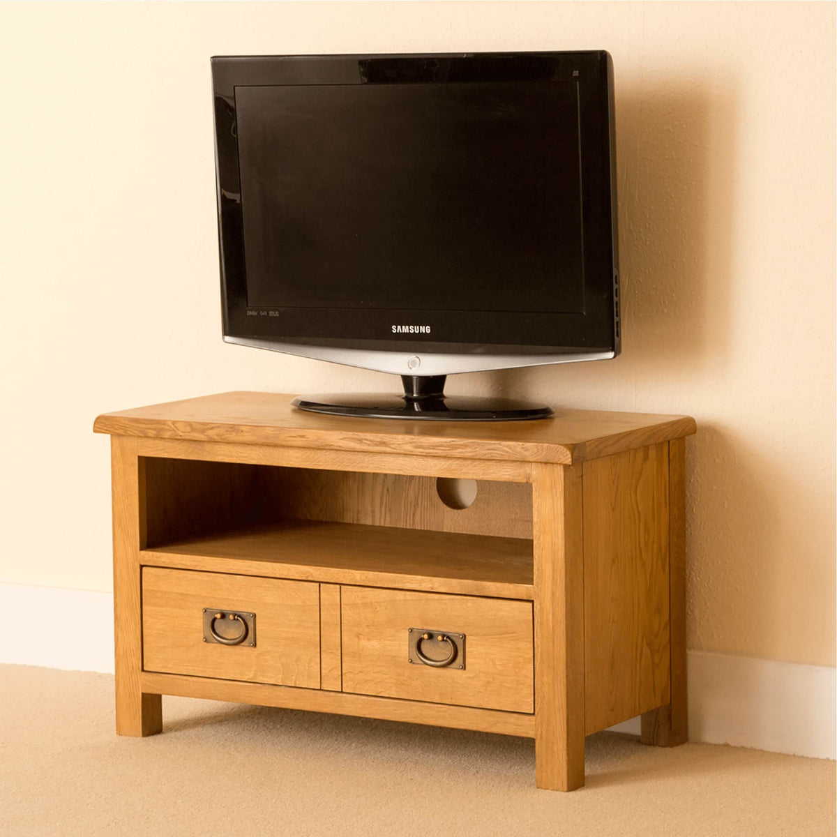Lanner Waxed Oak Small TV Stand with Drawer, Unit for Screens
