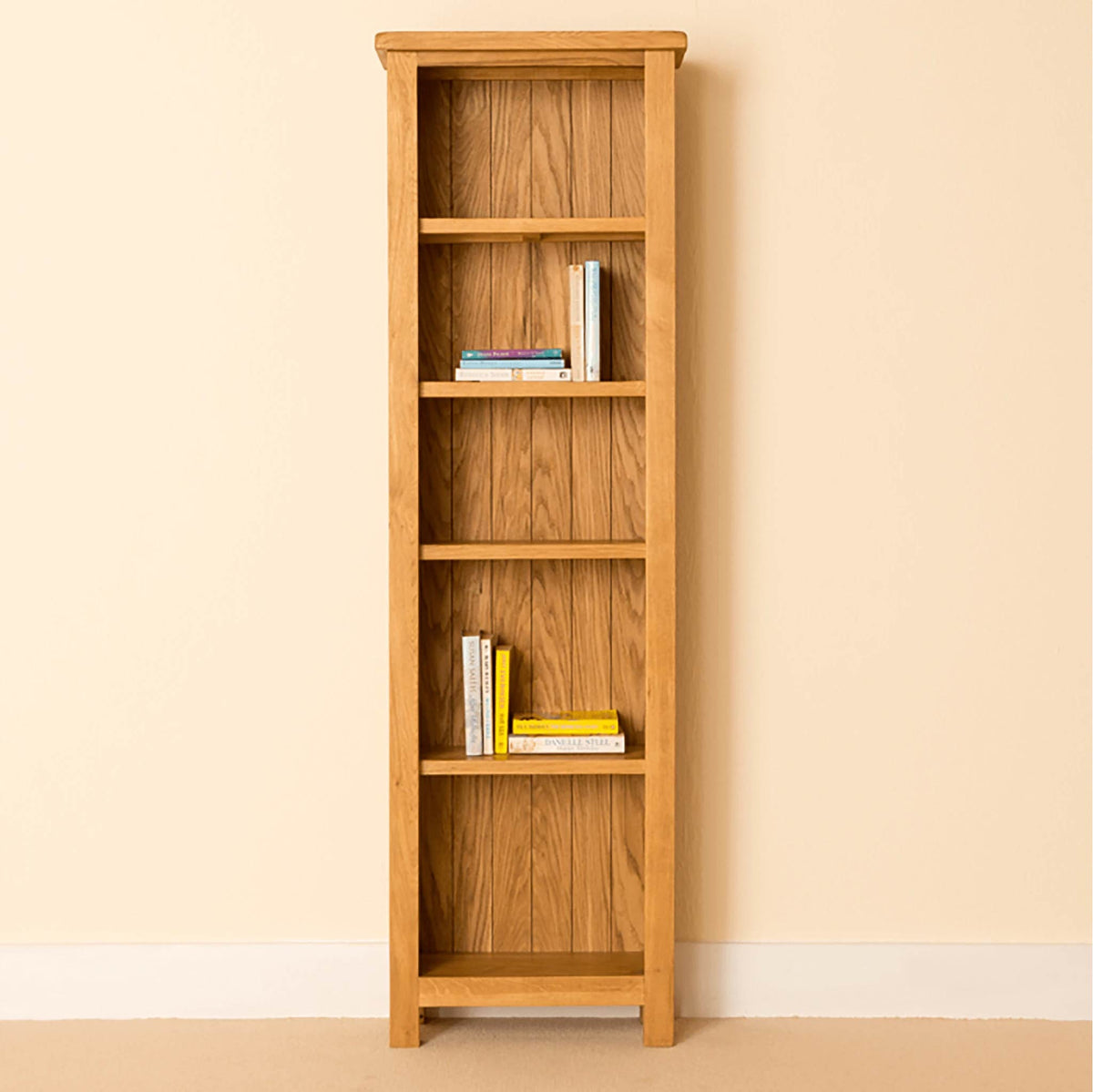 narrow black book shelf