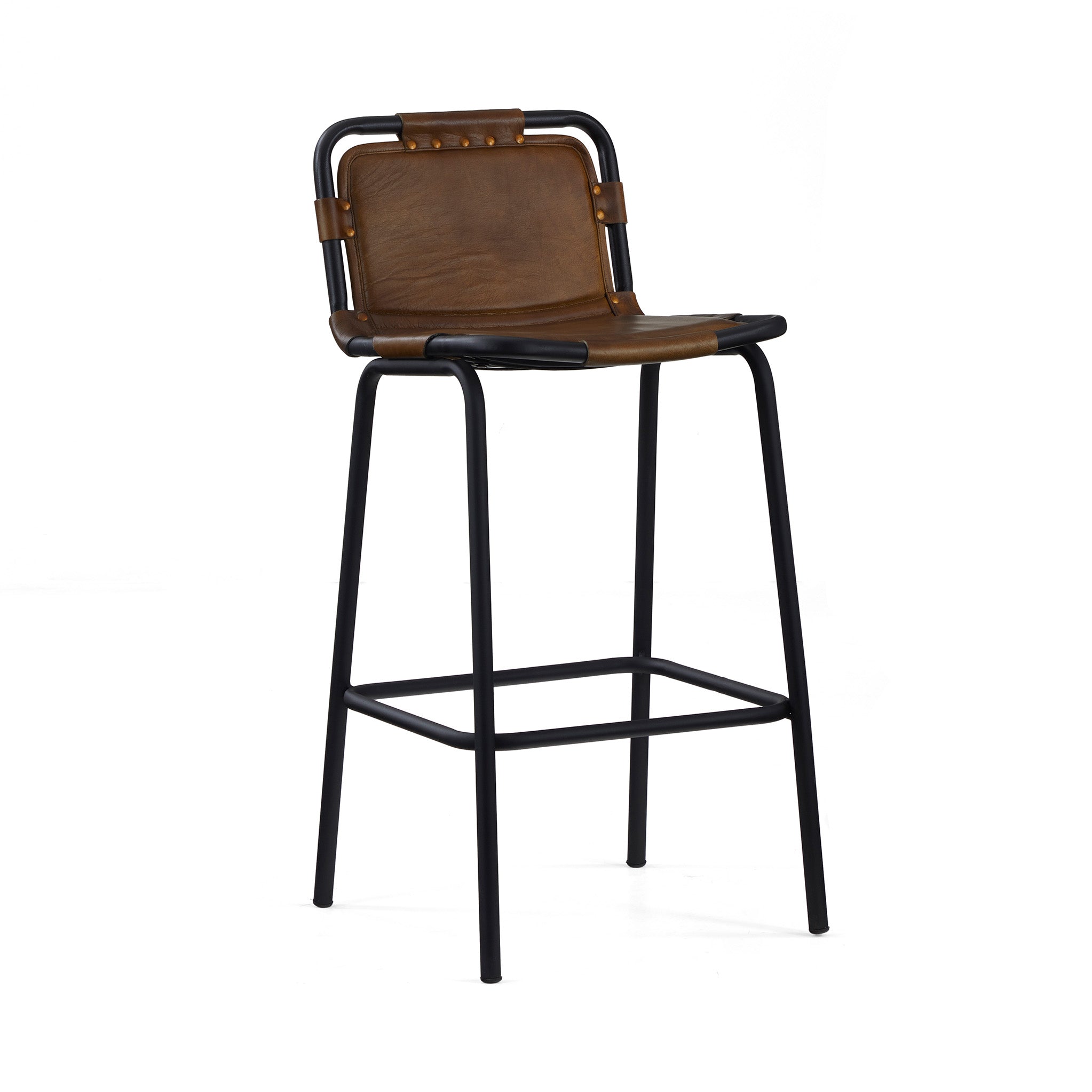 Elgin Buffalo Aniline Leather Vintage Bar Stools Grey Or Brown