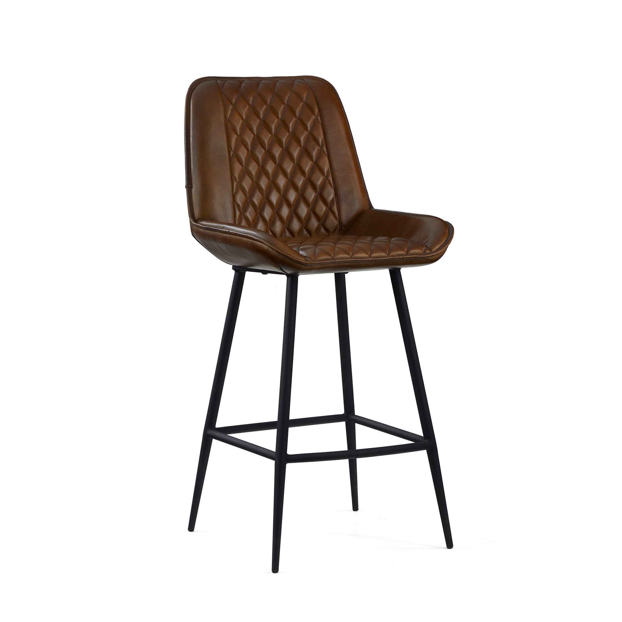 Rex Quilted Buffalo Aniline Leather Vintage Bar Stools Grey Or Brown