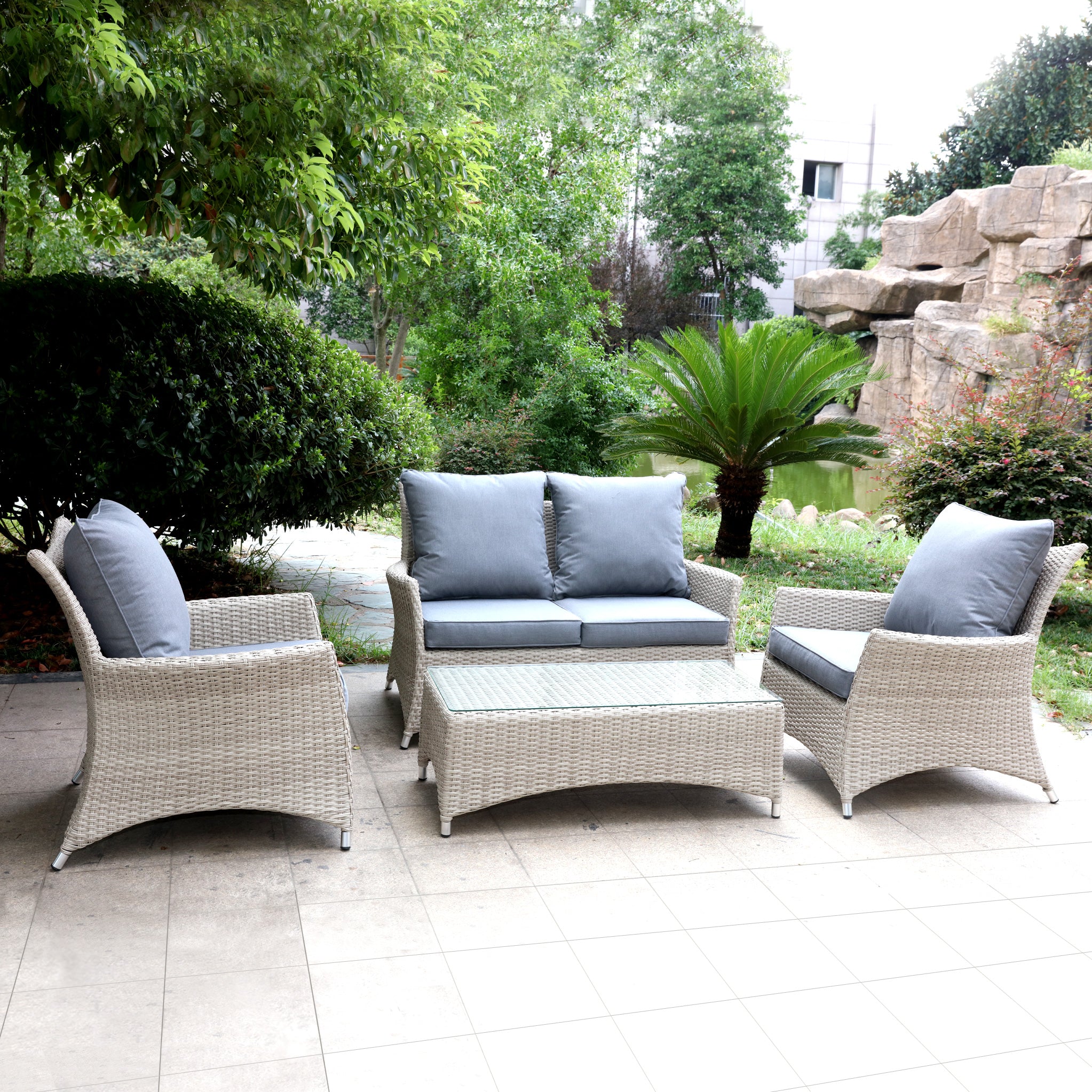 Lisbon Outdoor 4 Seater Garden Rattan Lounging Coffee Set Roseland