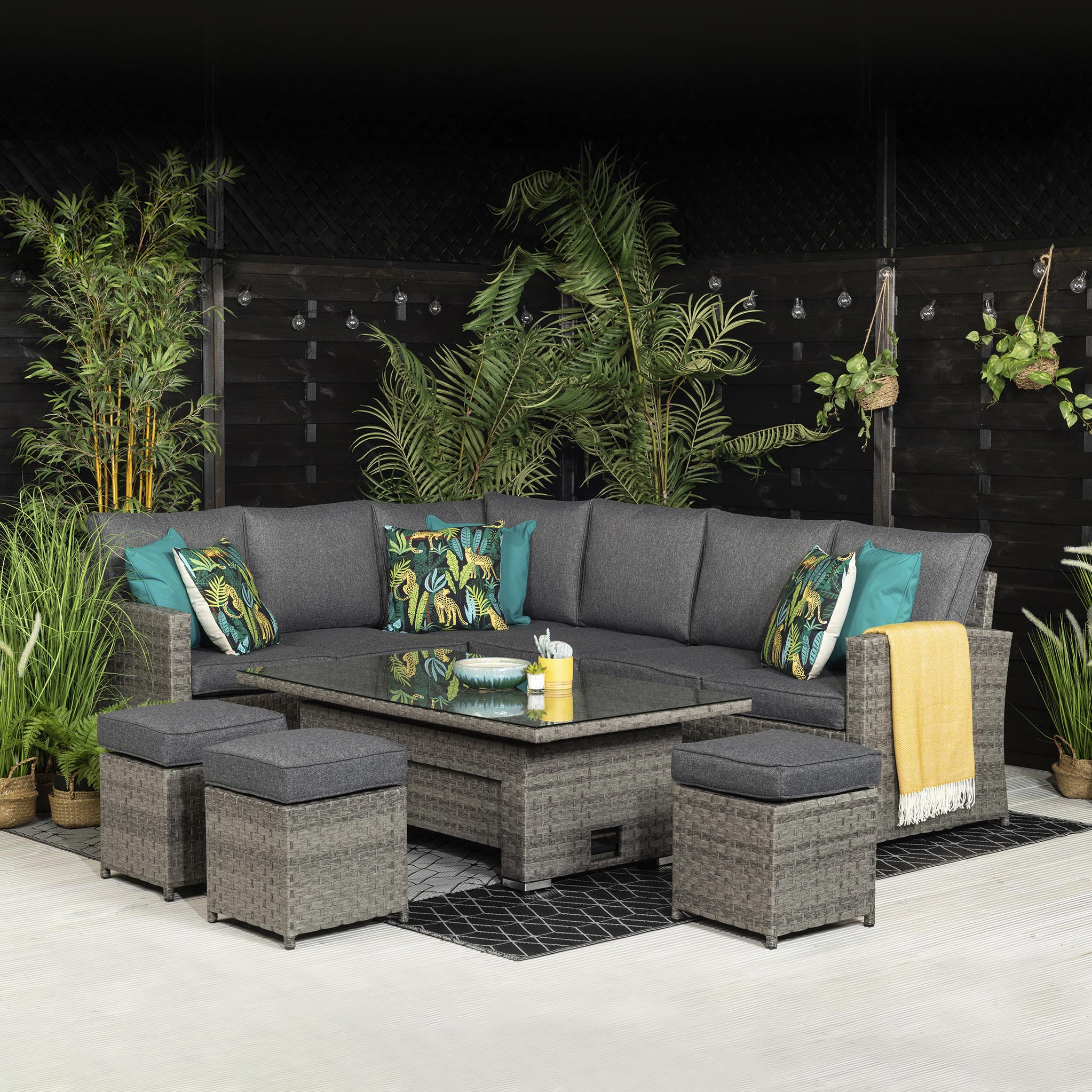 Melody Rattan Corner Garden Lounge Set With Rising Table Roseland