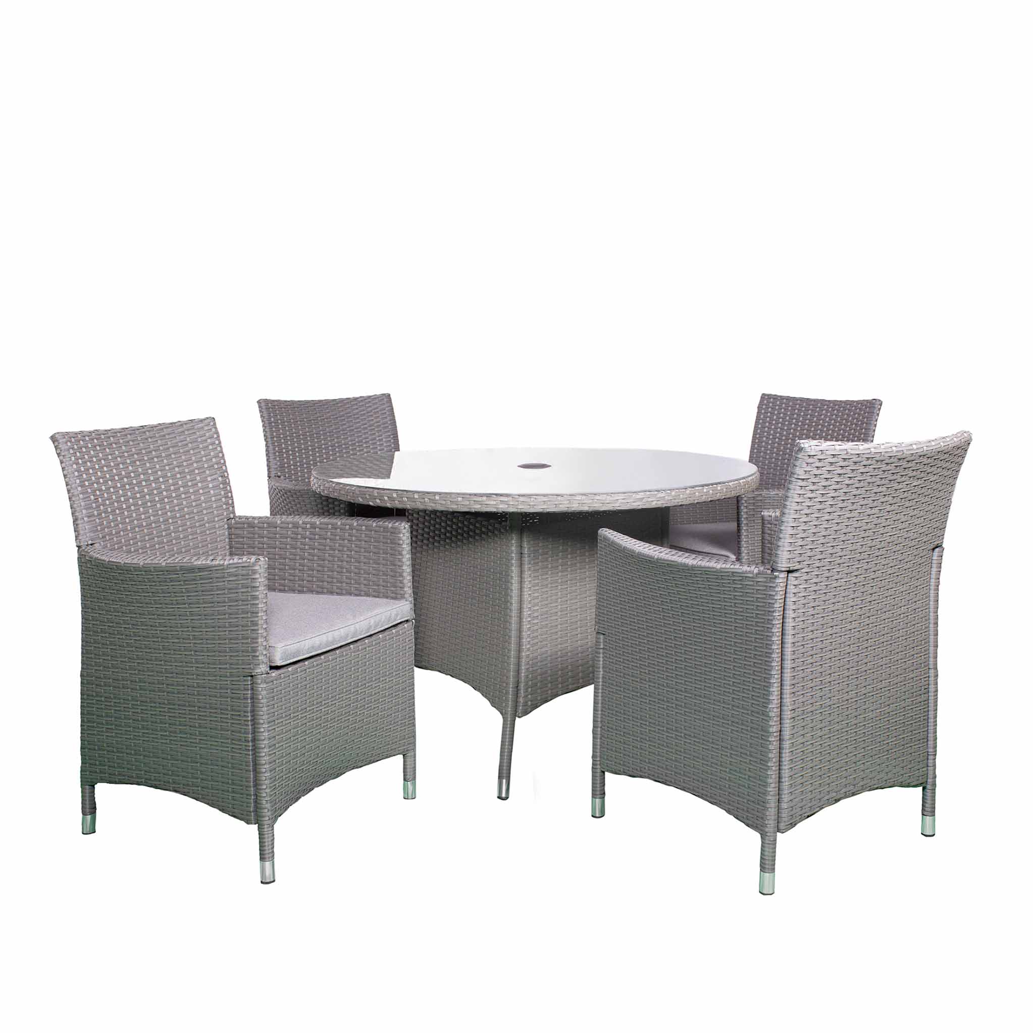 Vada Outdoor Living 110cm 4 Seat Rattan Round Dining Set For Garden