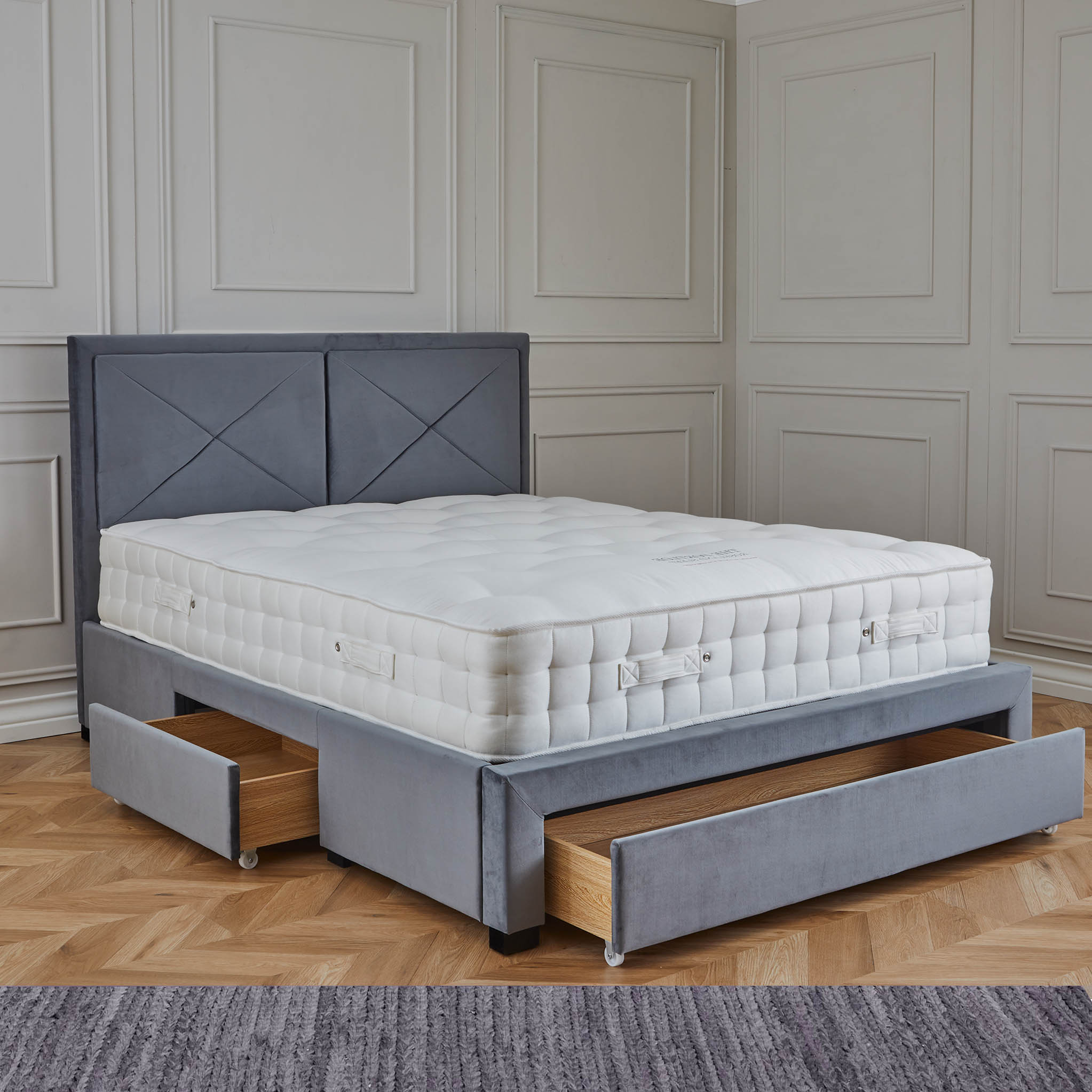 Neman Velvet Storage Bed Frame With Drawers Modern Upholstered Beds