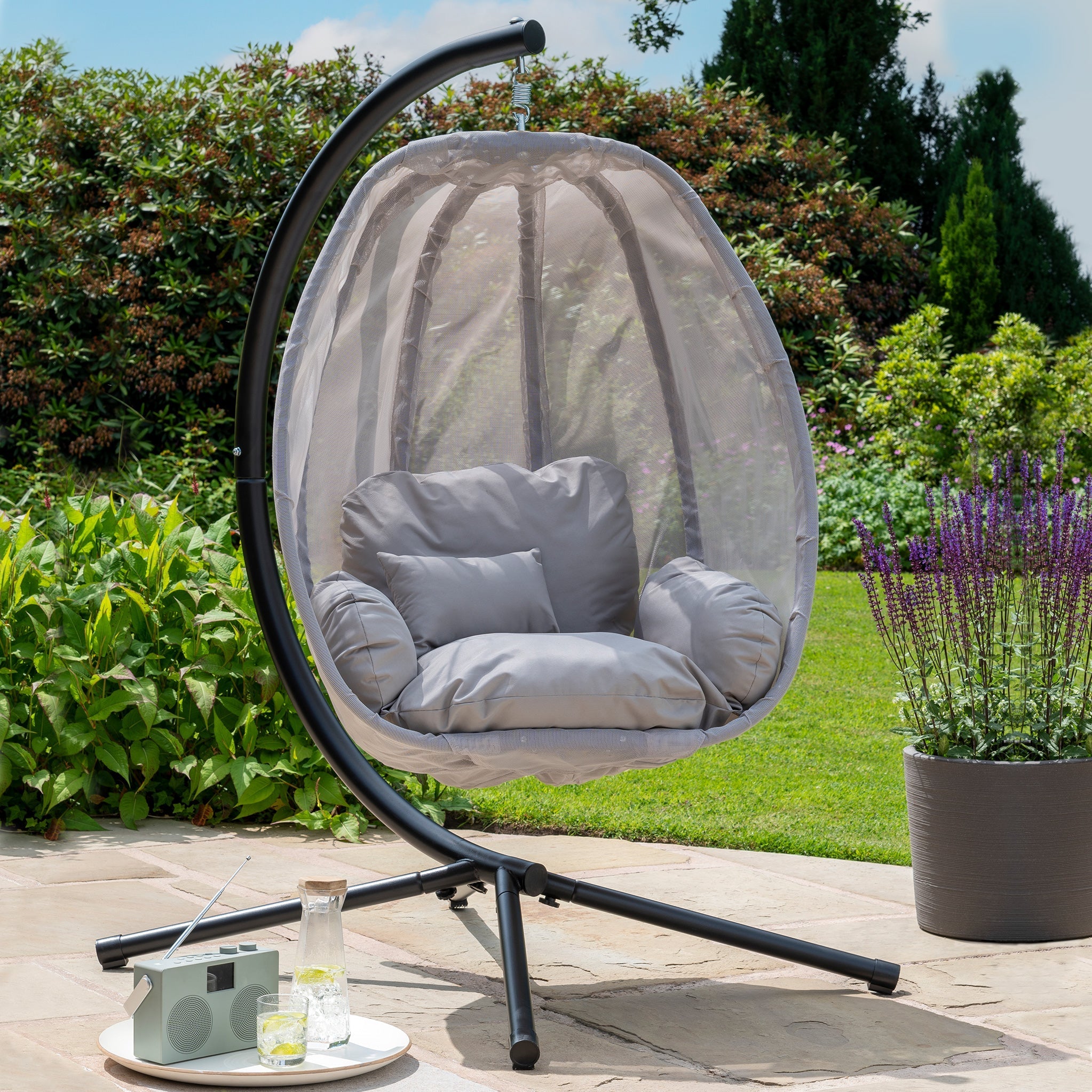 Folding Grey Textilene Garden Basket Swing Egg Chair Roseland