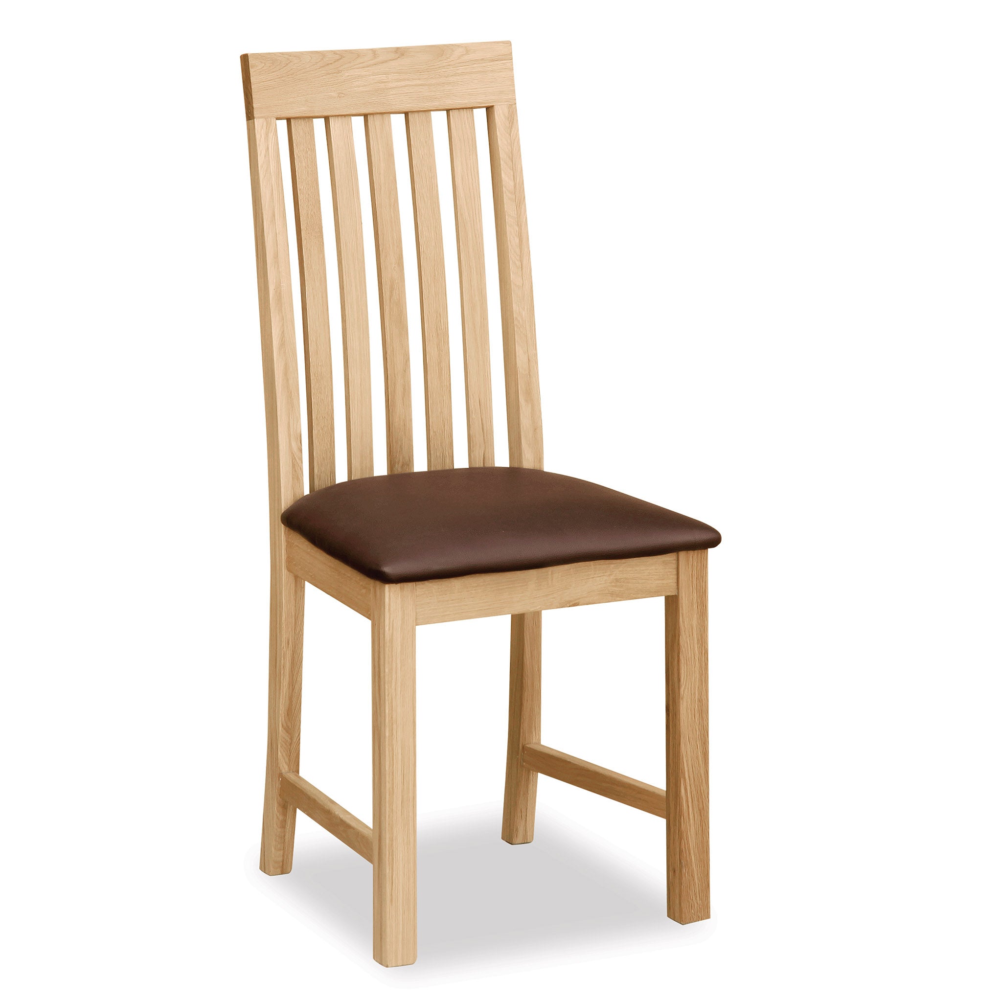 Newlyn Oak Slatted Dining Chair With Pu Leather Padded Seat Roseland
