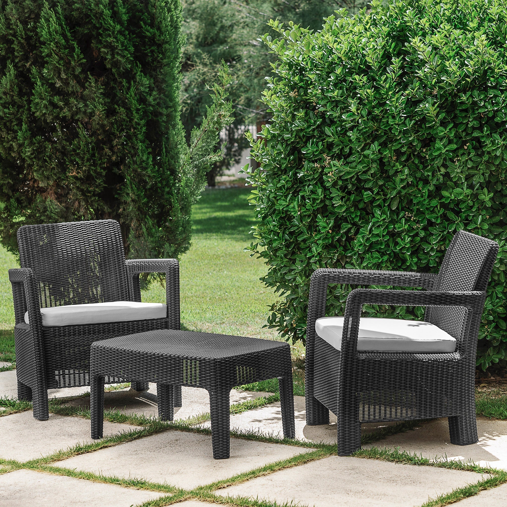 Tarifa Grey 2 Seat Rattan Garden Balcony Set Roseland