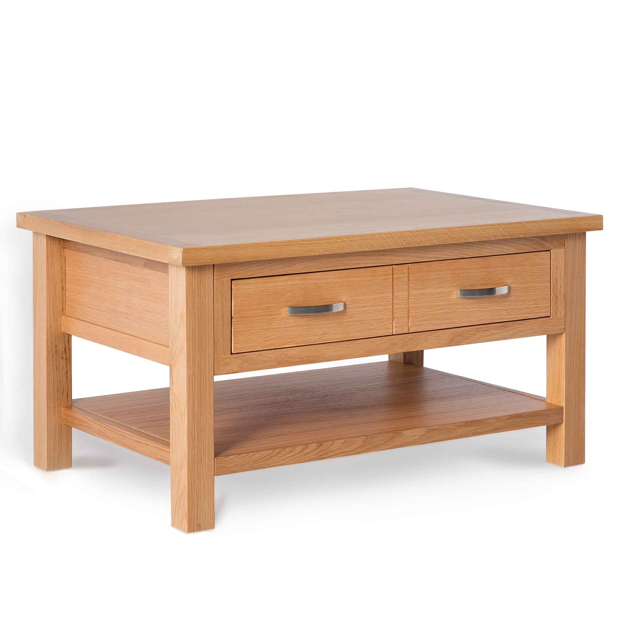 London Oak Coffee Table With Drawer Shelf Solid Wood Oak