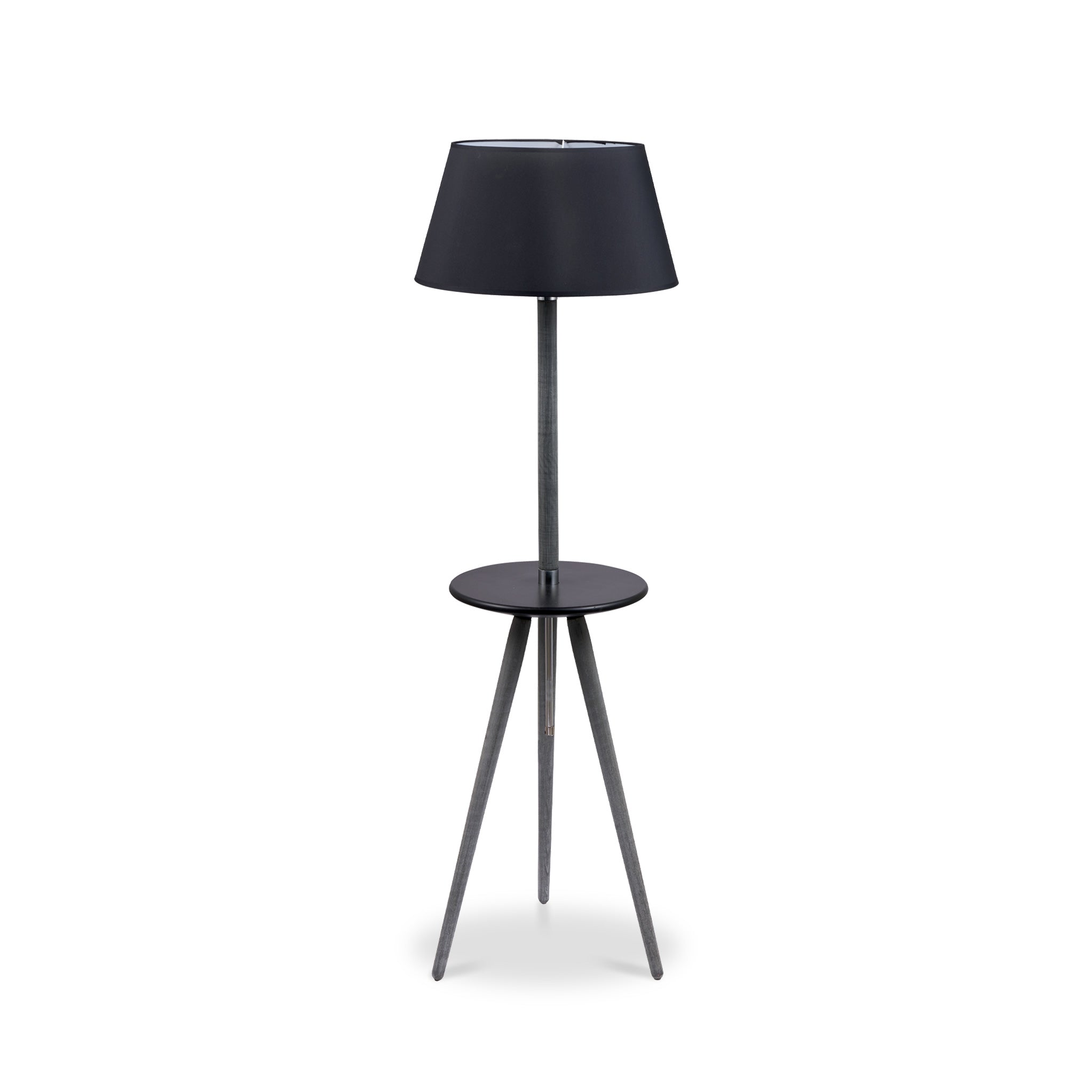 Malmo Adjustable Grey Wood With Black Side Table Floor Lamp Roseland