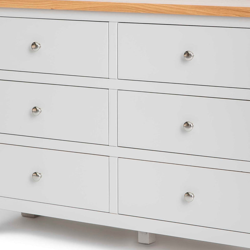 Farrow Grey Large Chest of 6 Drawers, Wide Solid Wood Storage ...