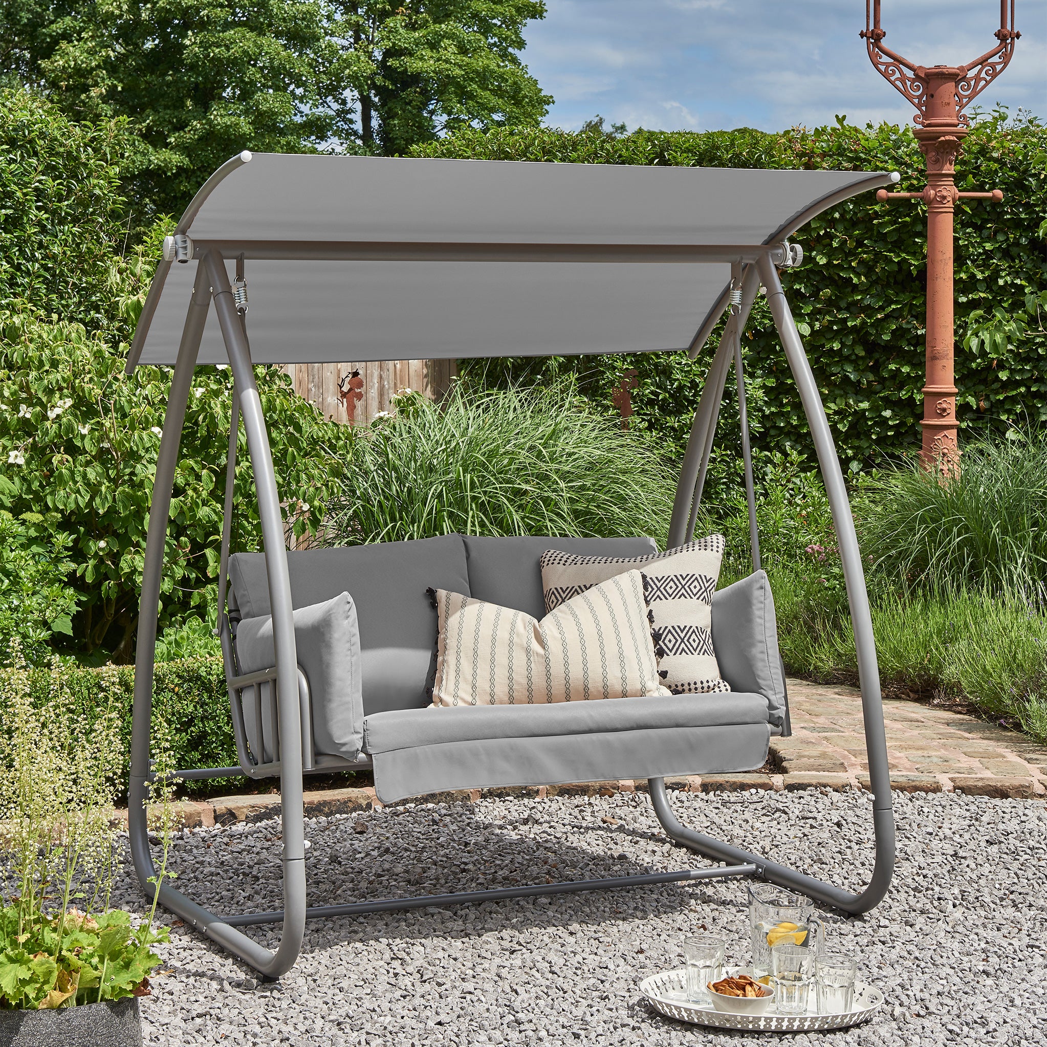 Newmarket White or Grey 2 Person Garden Swing Bench Seat