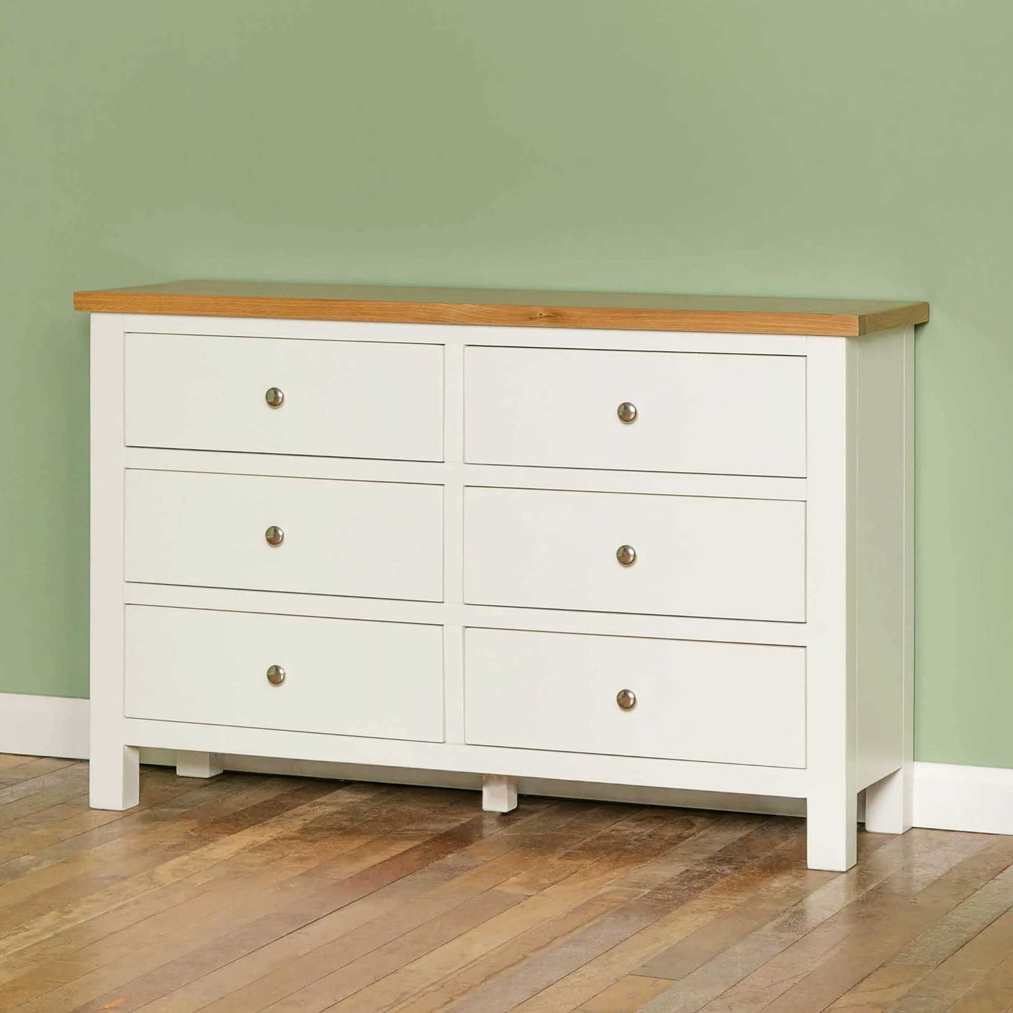 Farrow White Large Chest of 6 Drawers, Wide Solid Wood Storage