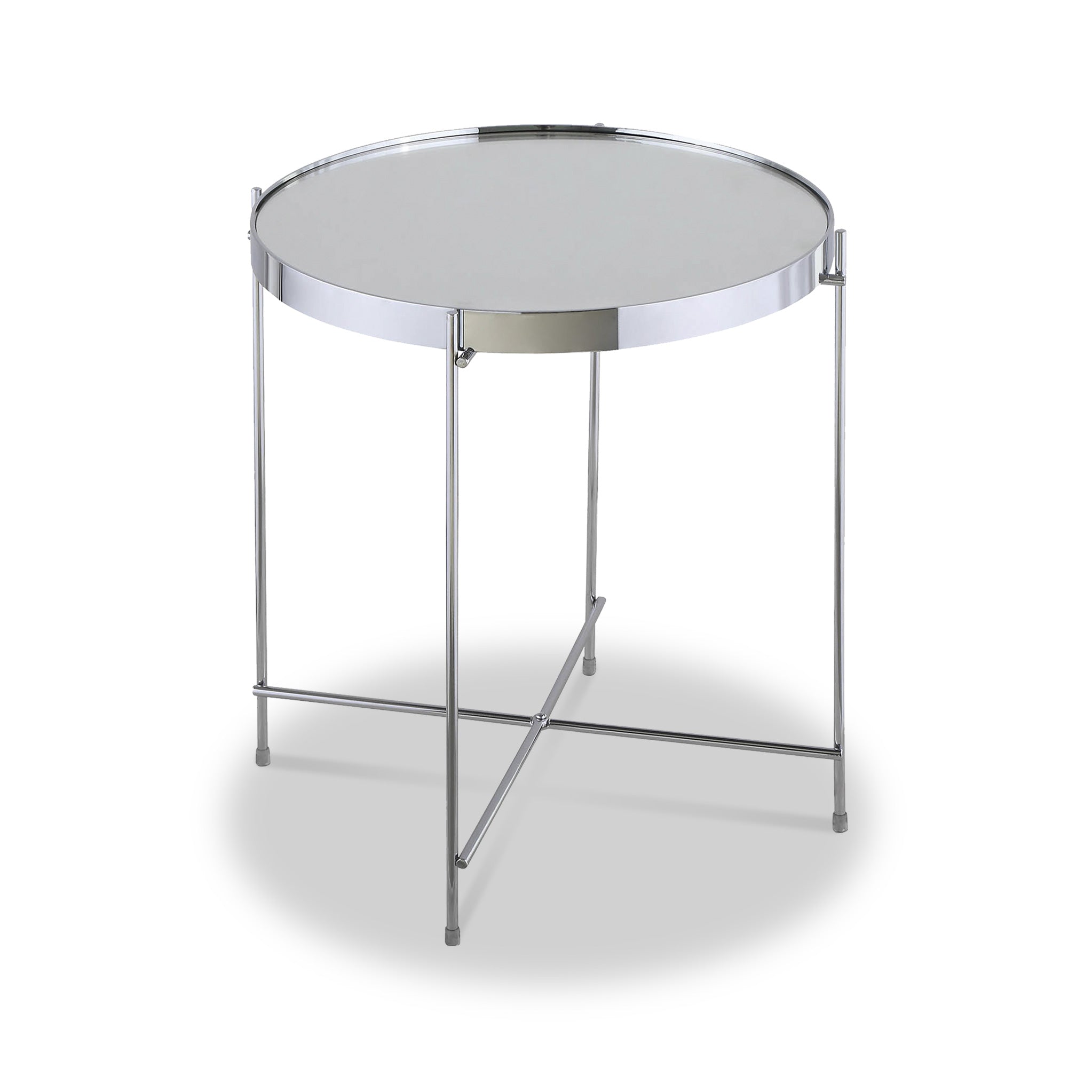 Arla Chic Mirrored Round Metal Lamp Side Table For Living Room