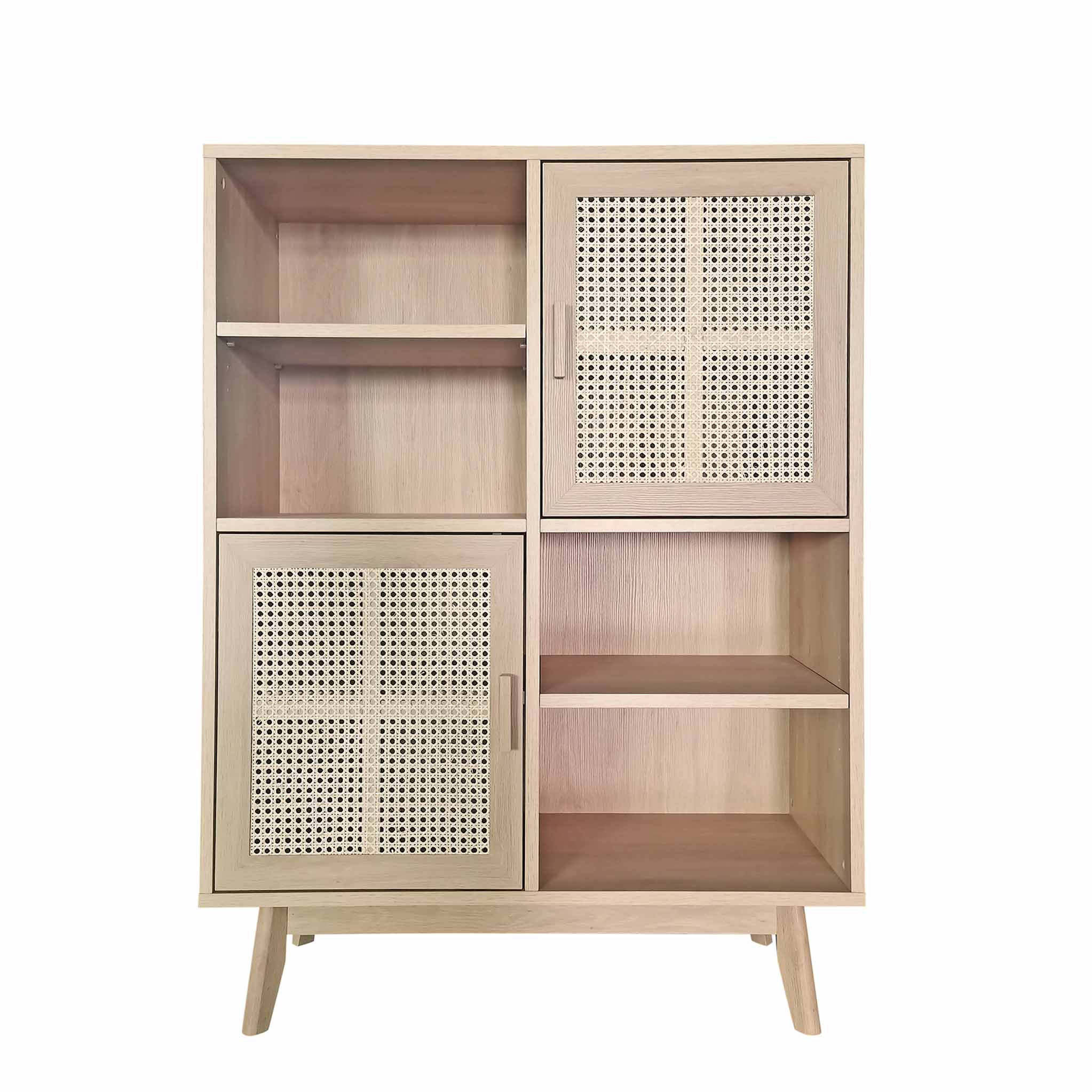 Zeke Scandi Wooden Storage Display Cabinet With Rattan Cane Doors Roseland