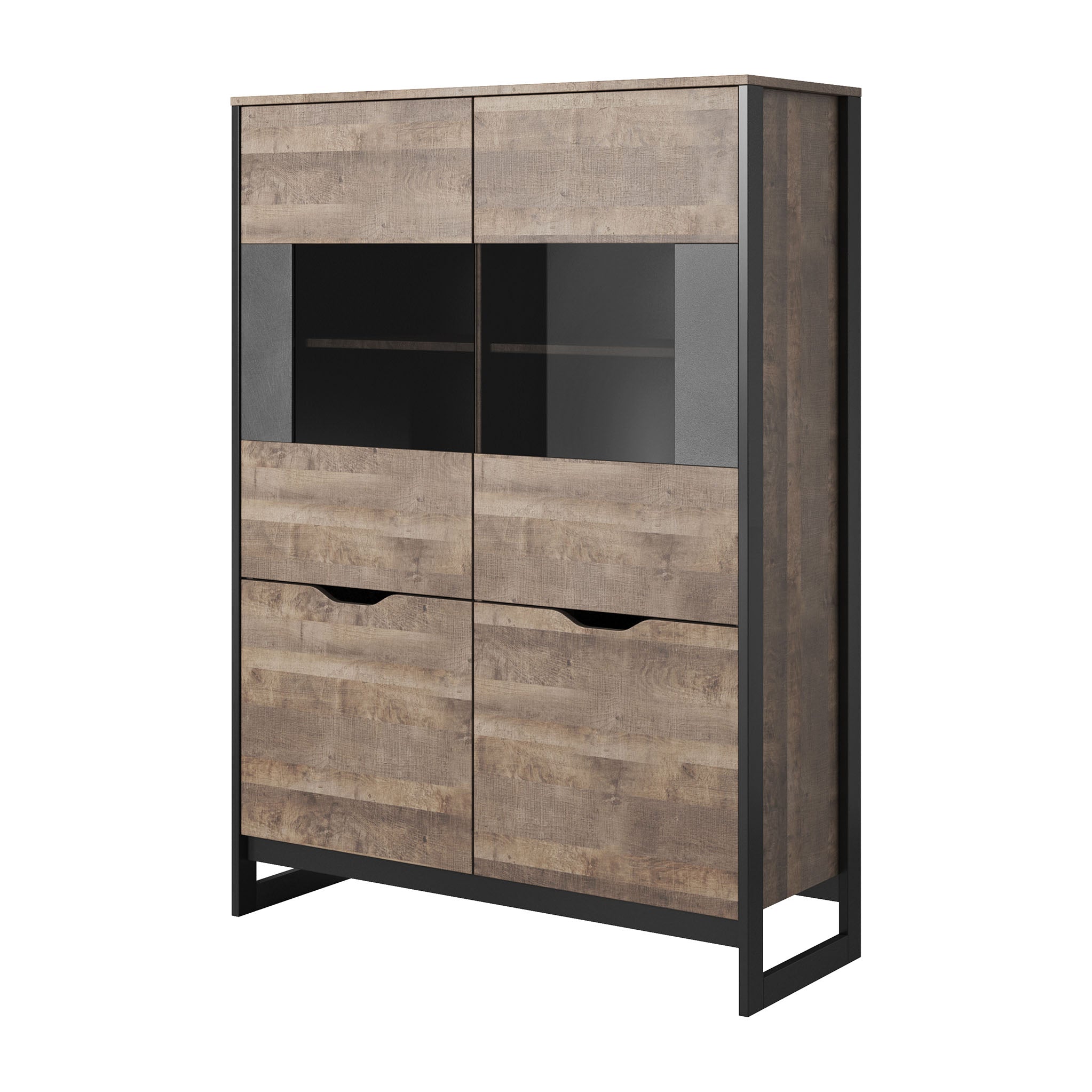 Ezra Industrial Oak Effect Display Cabinet For Living Room Or Bedroom