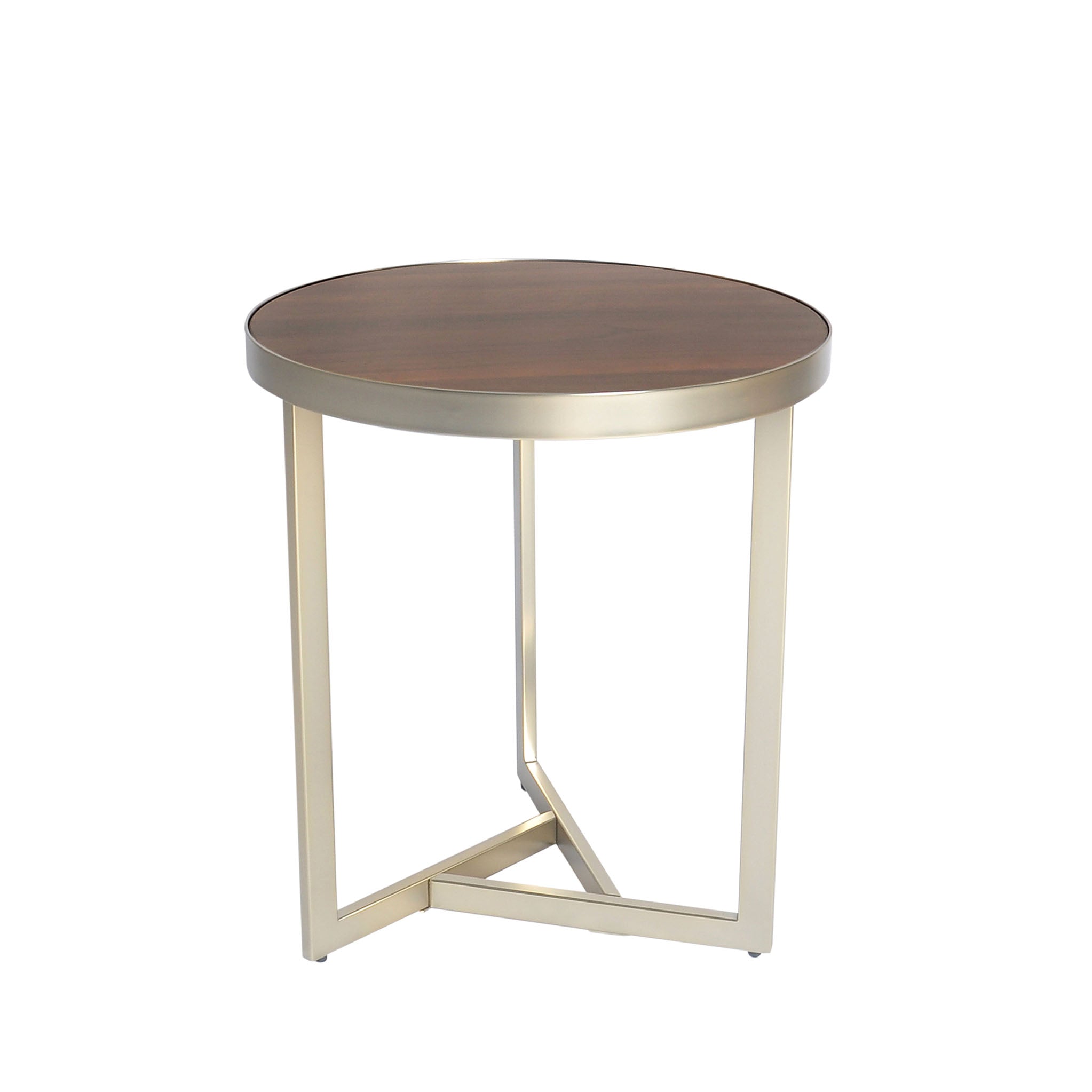 Alfreton Walnut Effect Gold Round Sofa Side Lamp Table Roseland