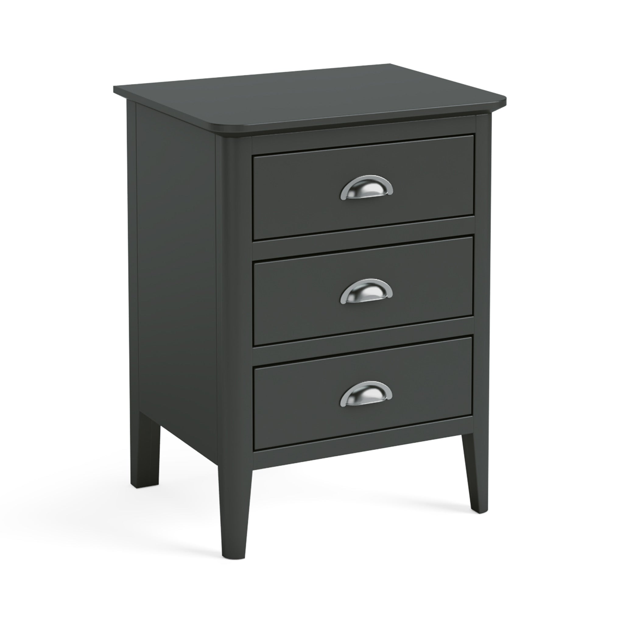 Dumbarton Charcoal Grey Scandi Bedside Table 3 Storage Drawer Cabinet Contemporary Painted Solid Pine Wooden Nightstand For Bedroom