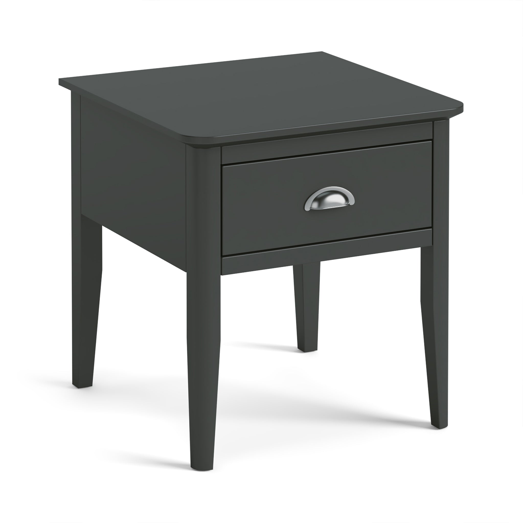 Dumbarton Charcoal Grey Scandi Side Lamp Table With Drawer Contemporary Painted Solid Pine Wooden Living Room End Sofa Stand