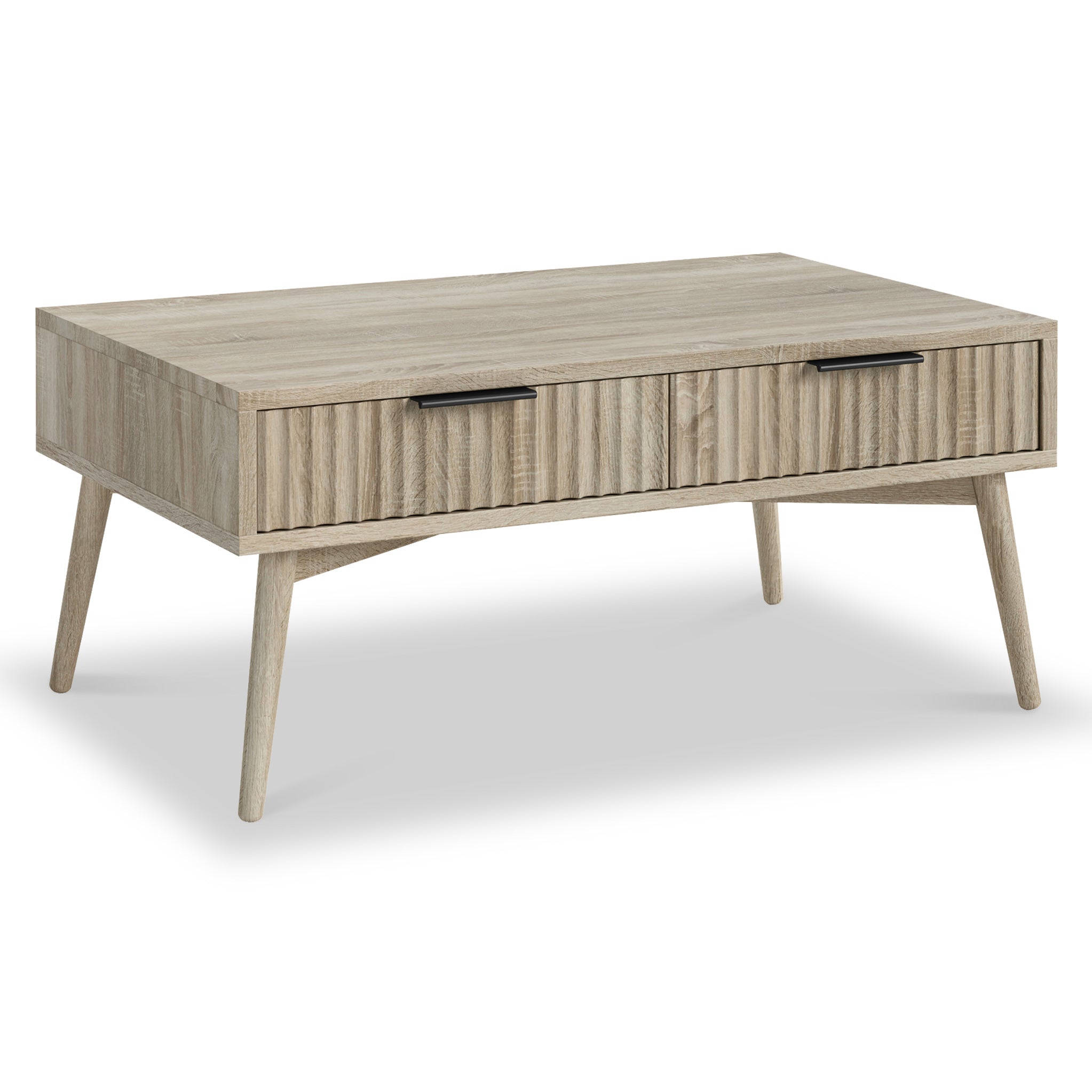 Jakob Oak 2 Drawer Grooved Coffee Table Roseland