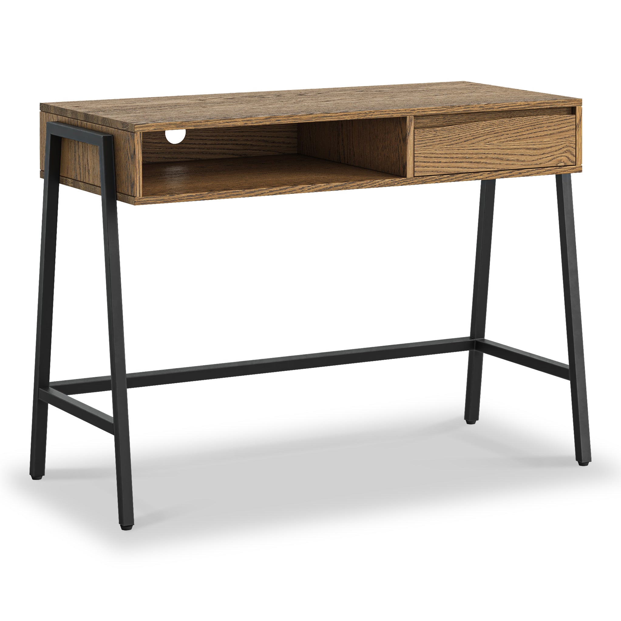 Industrial Isaac Oak Metal Home Office Desk With Drawer Roseland