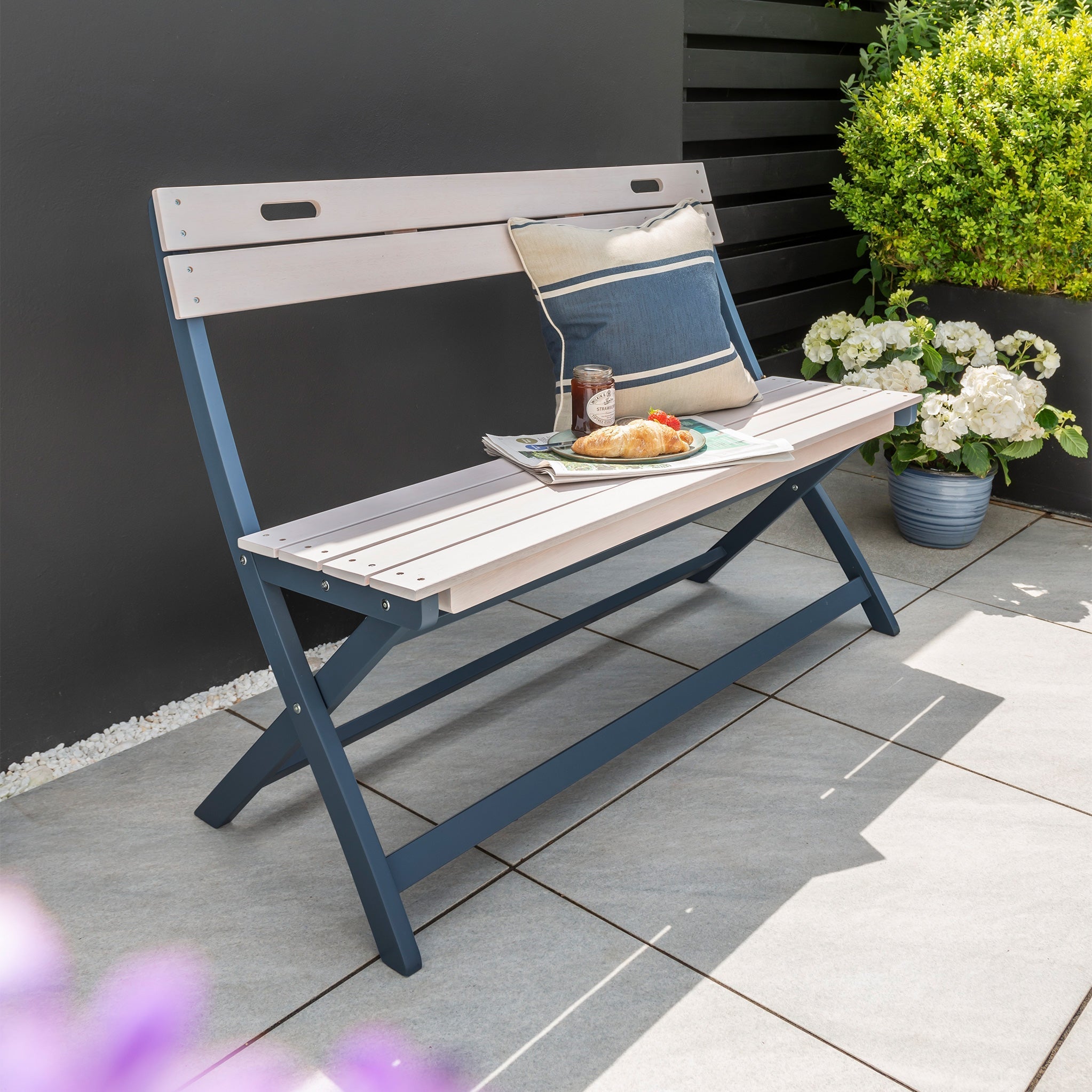 Galaxy Blue Fsc Wooden Garden Folding Bench For 2 Roseland