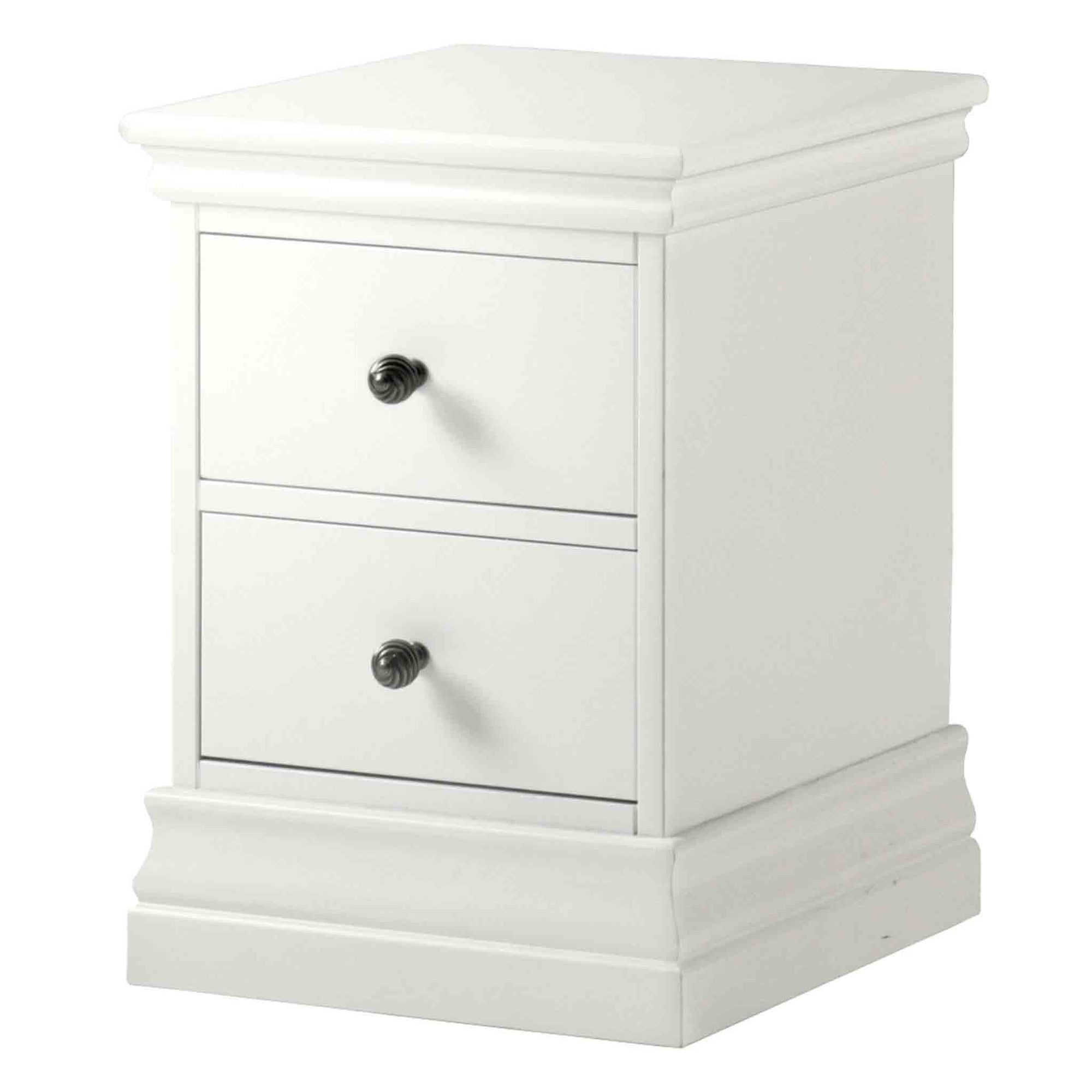 Melrose White Painted Narrow Bedside Table Solid Wood 2 Drawer Bedroom Storage Cabinet Roseland Furniture