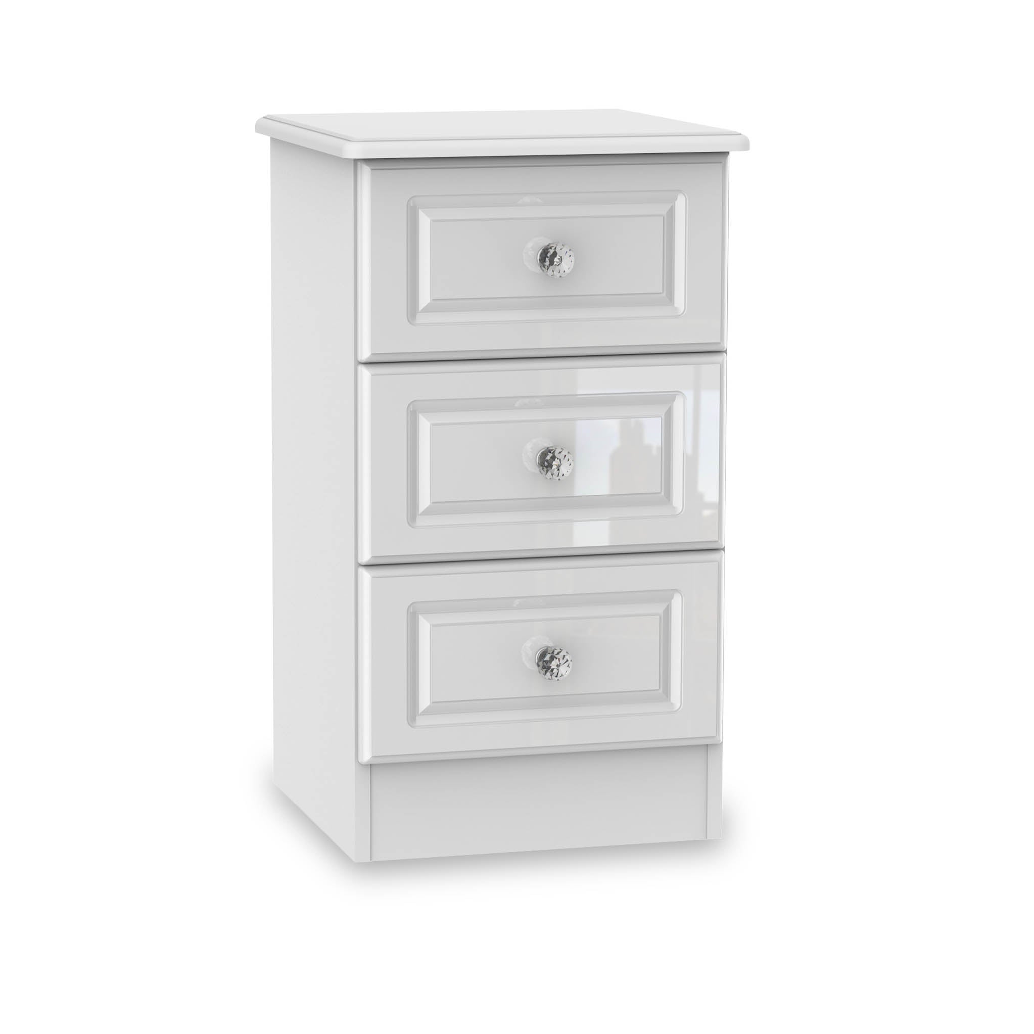 Kinsley White Gloss Contemporary 3 Drawer Bedside Cabinet Roseland