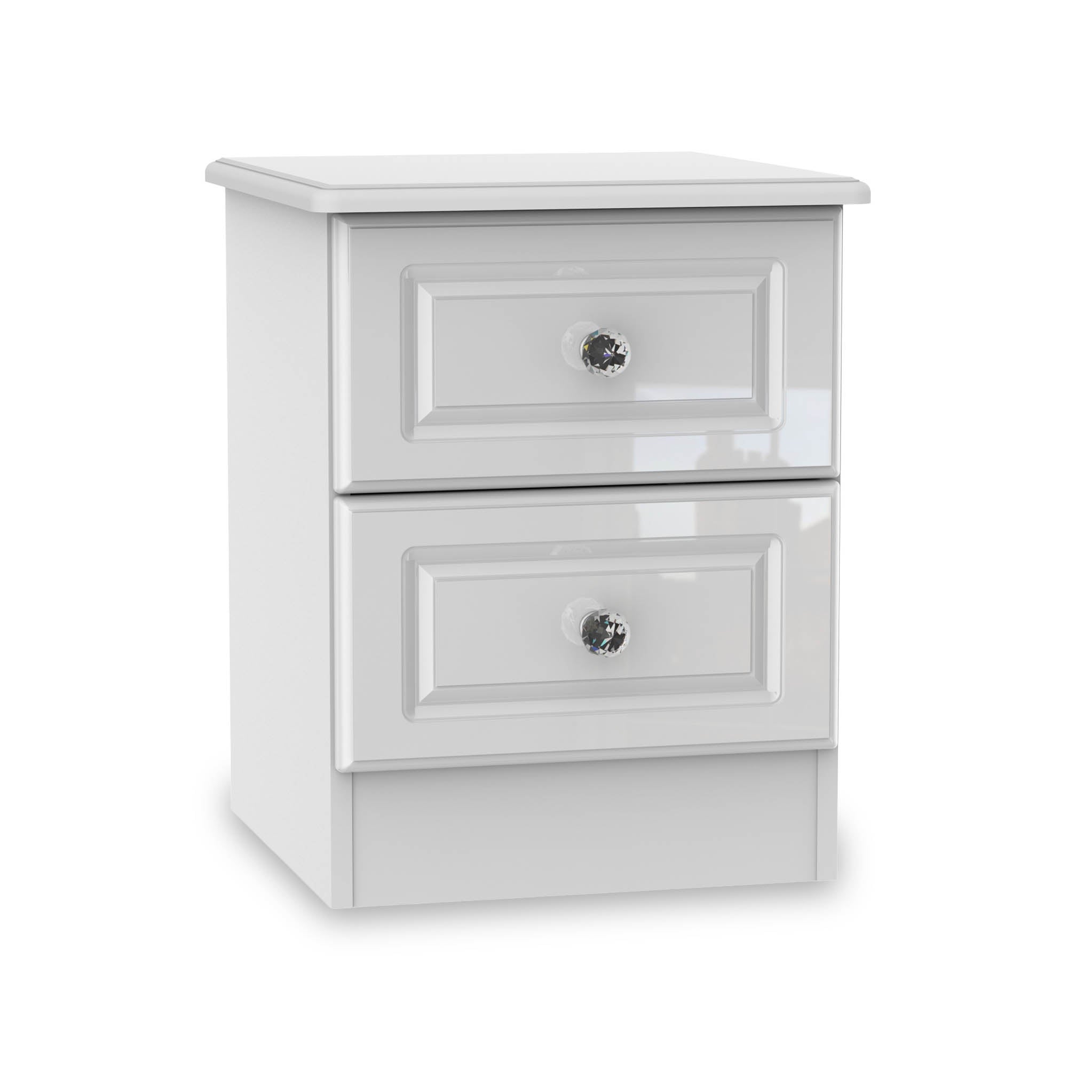 Kinsley White Gloss Contemporary 2 Drawer Bedside Cabinet Roseland