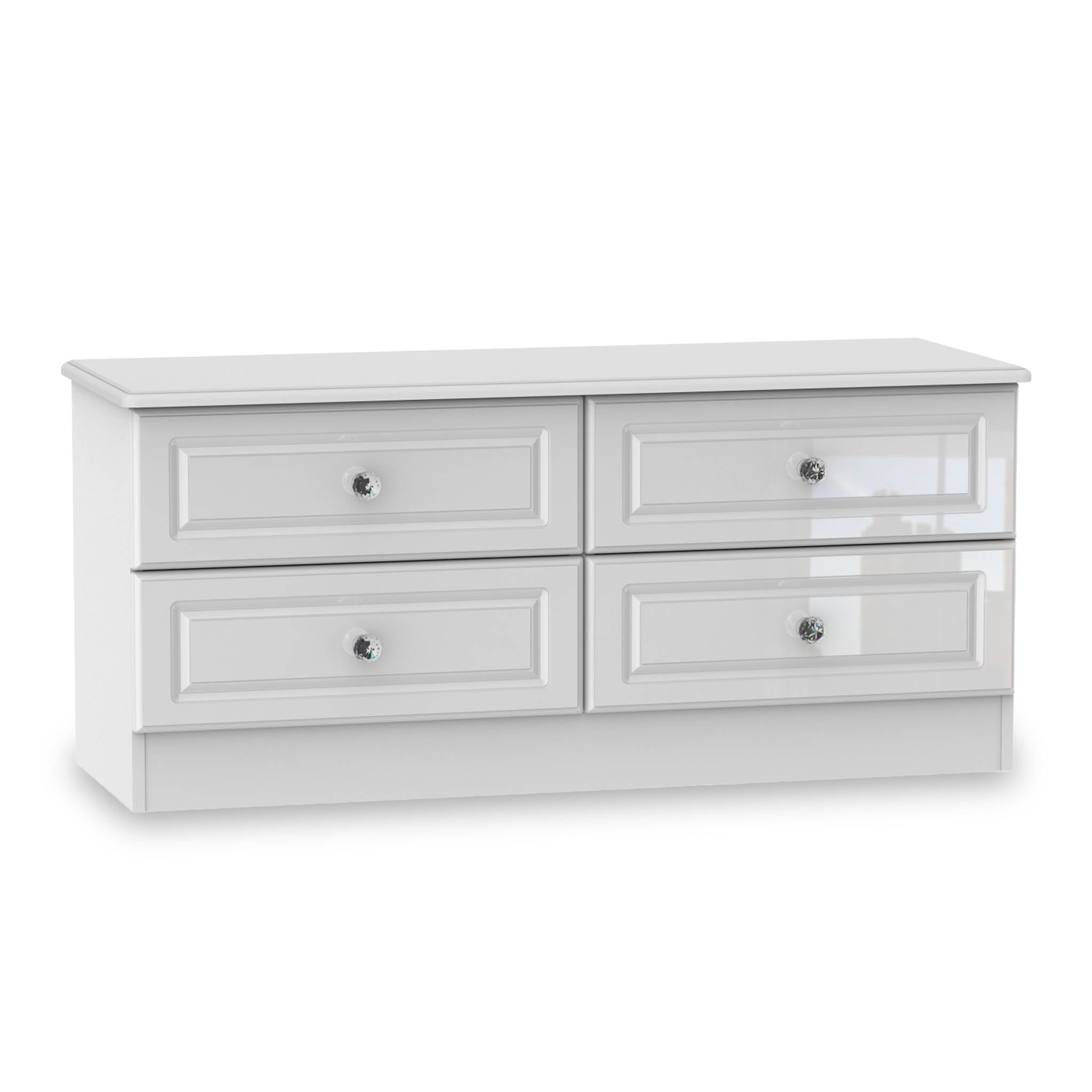 Kinsley White Gloss Contemporary 4 Drawer Low Storage Chest Unit