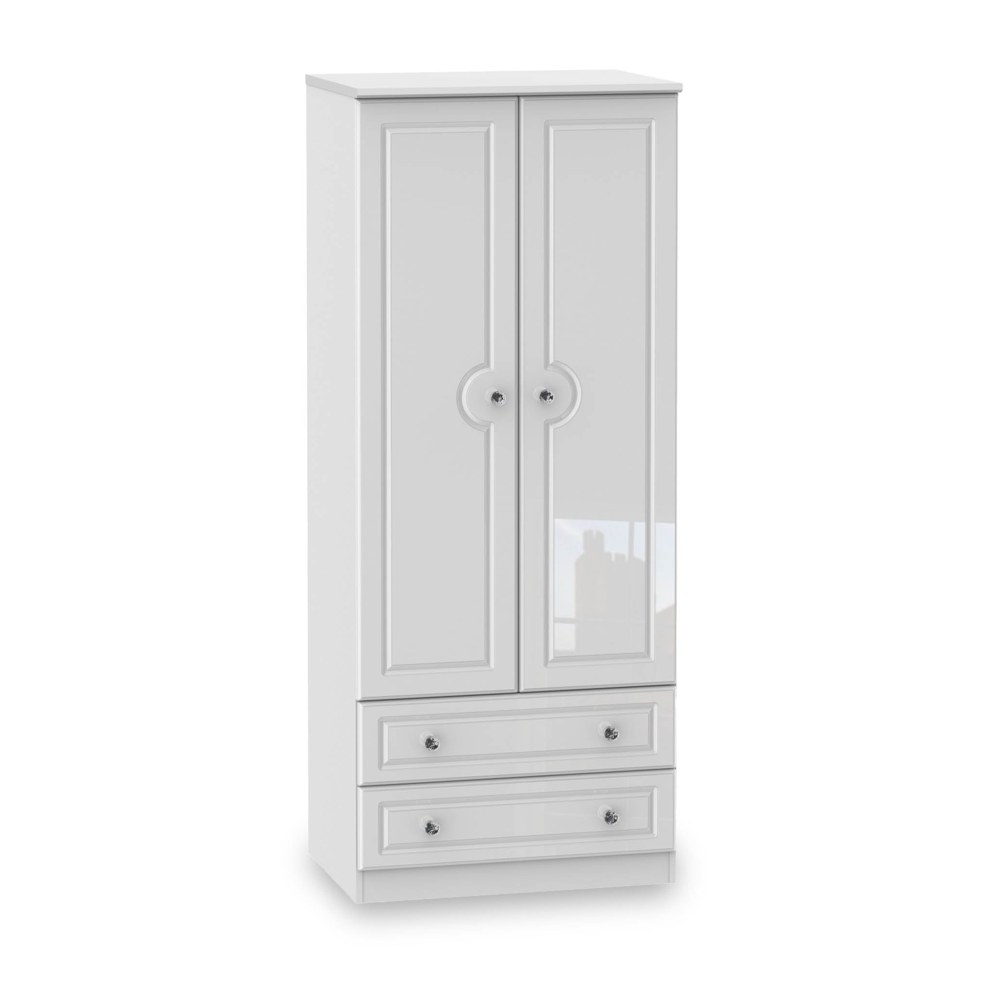 Kinsley White Gloss 2 Door 2 Drawer Wardrobe Roseland