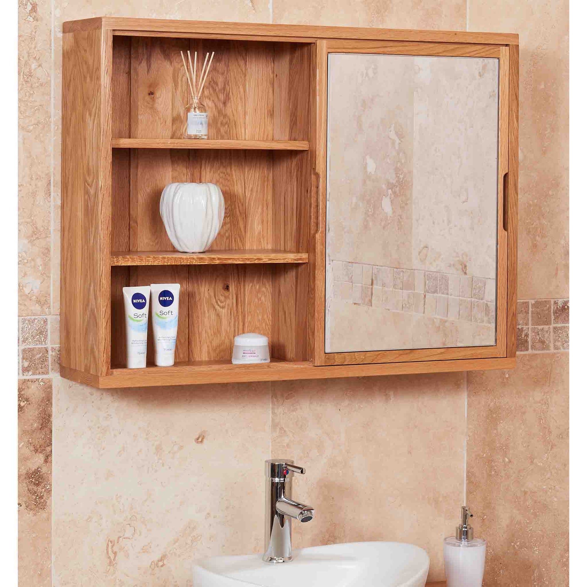 Mobel Bathroom 100% Solid Oak Sliding Mirror Door Wall Cabinet