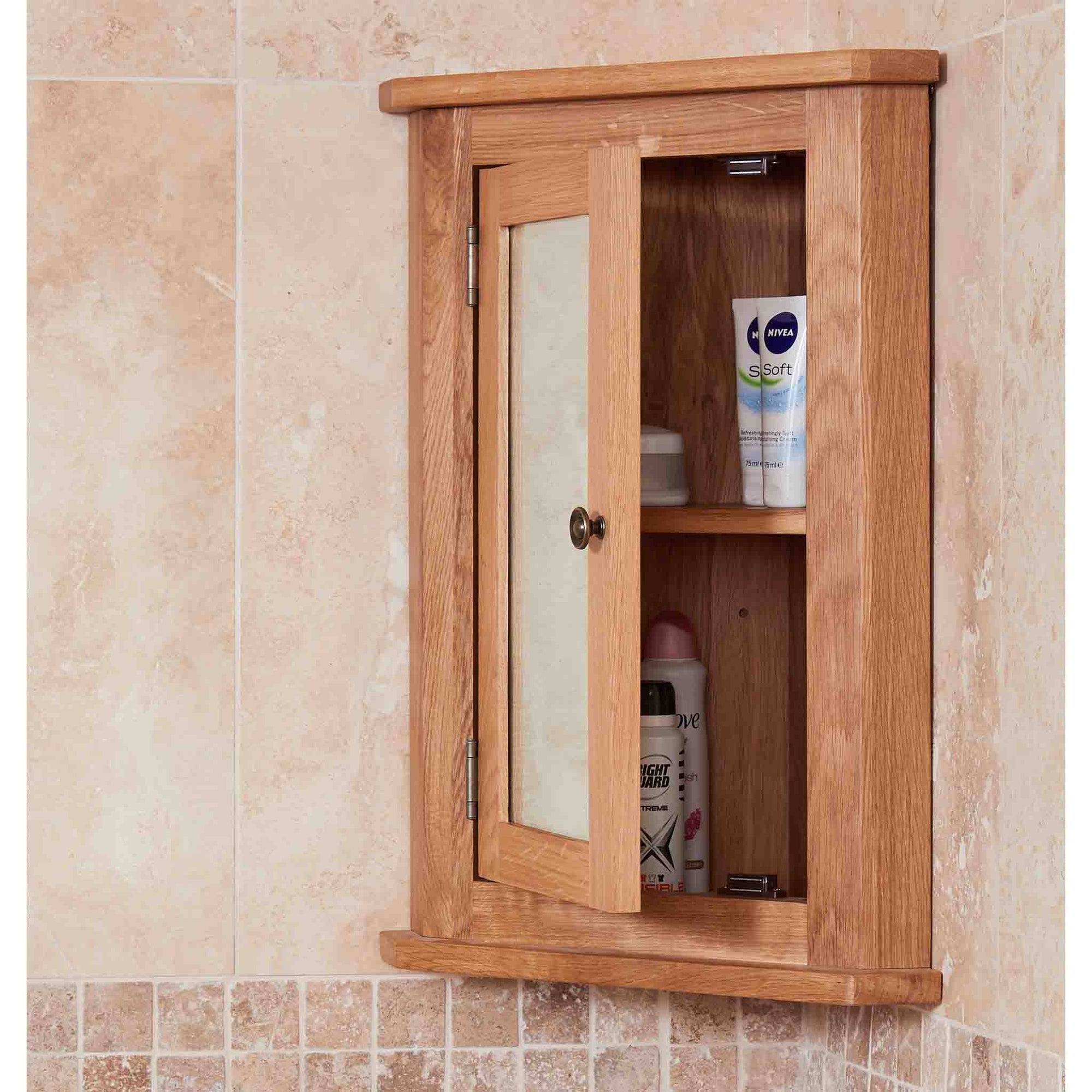 Mobel Oak Bathroom 100% Solid Oak Mirrored Corner Wall ...