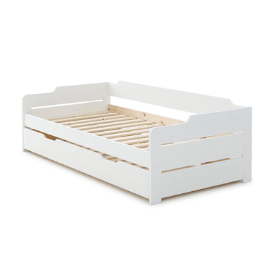 Snooze White Single Guest Bed Frame With Trundle Contemporary 3ft Painted Solid Wooden Beds For Kids Adults Roseland Furniture