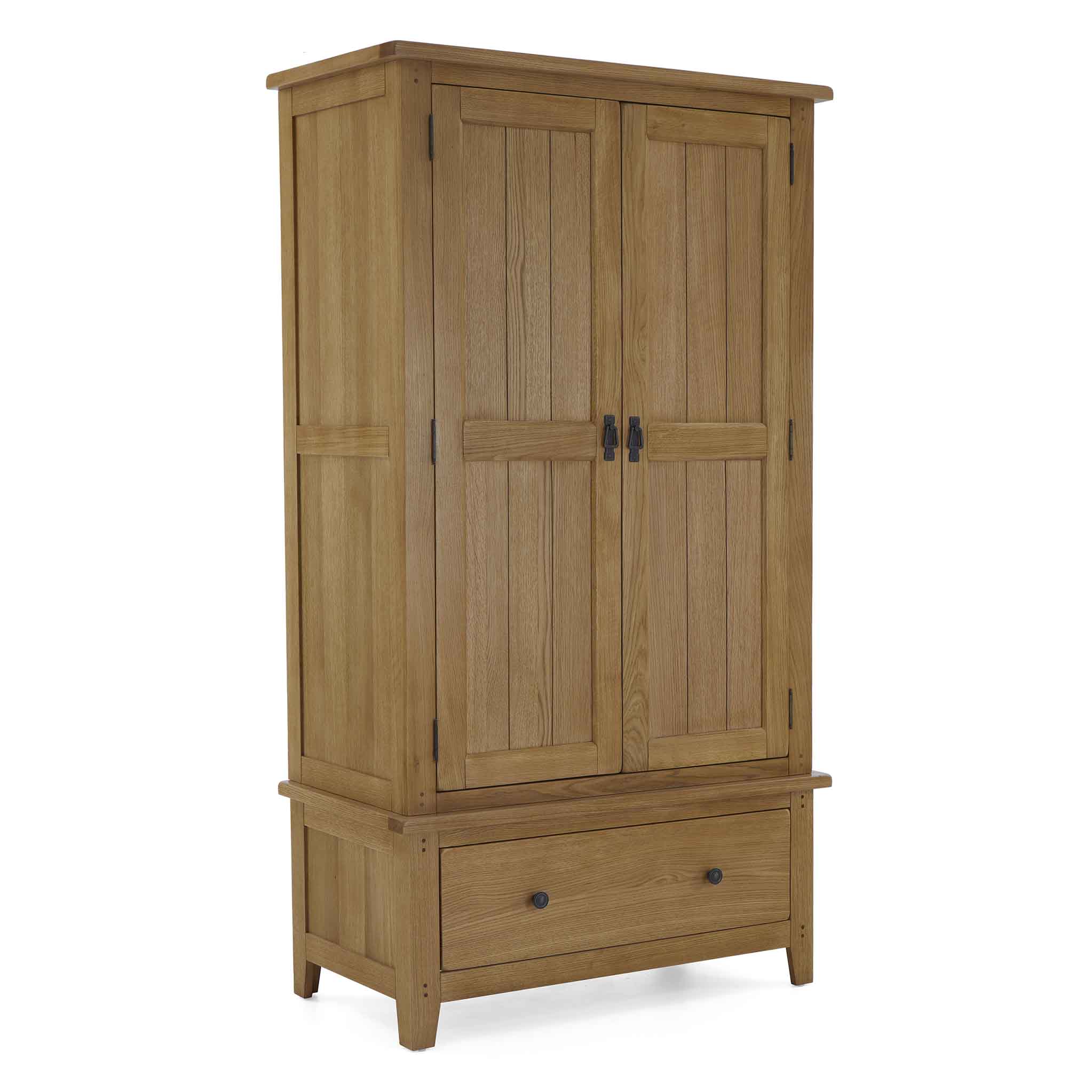 Broadway Oak Double Wardrobe With Drawer Solid Wood Roseland