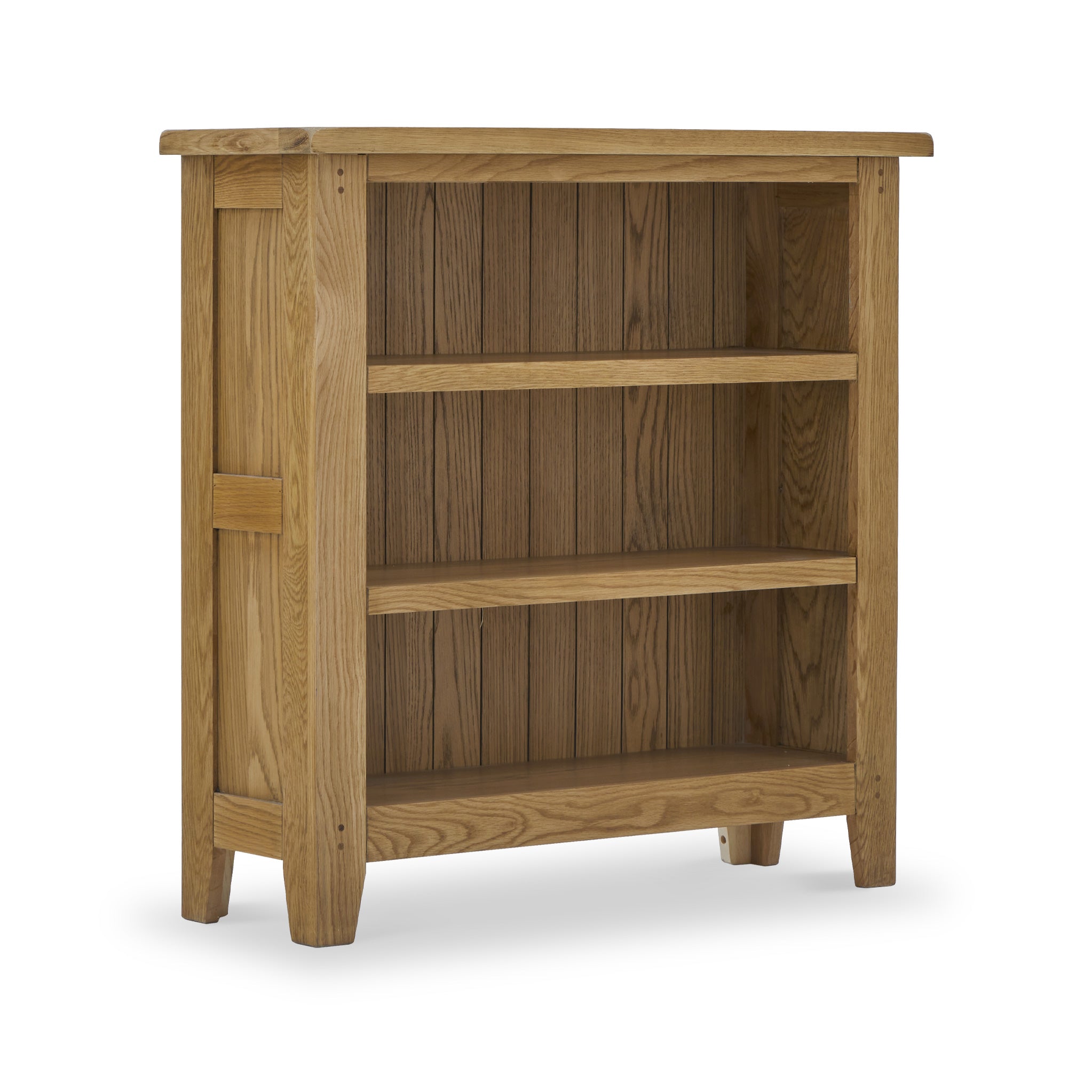 Broadway Oak Low Bookcase 3 Tiered Small Display Unit Roseland