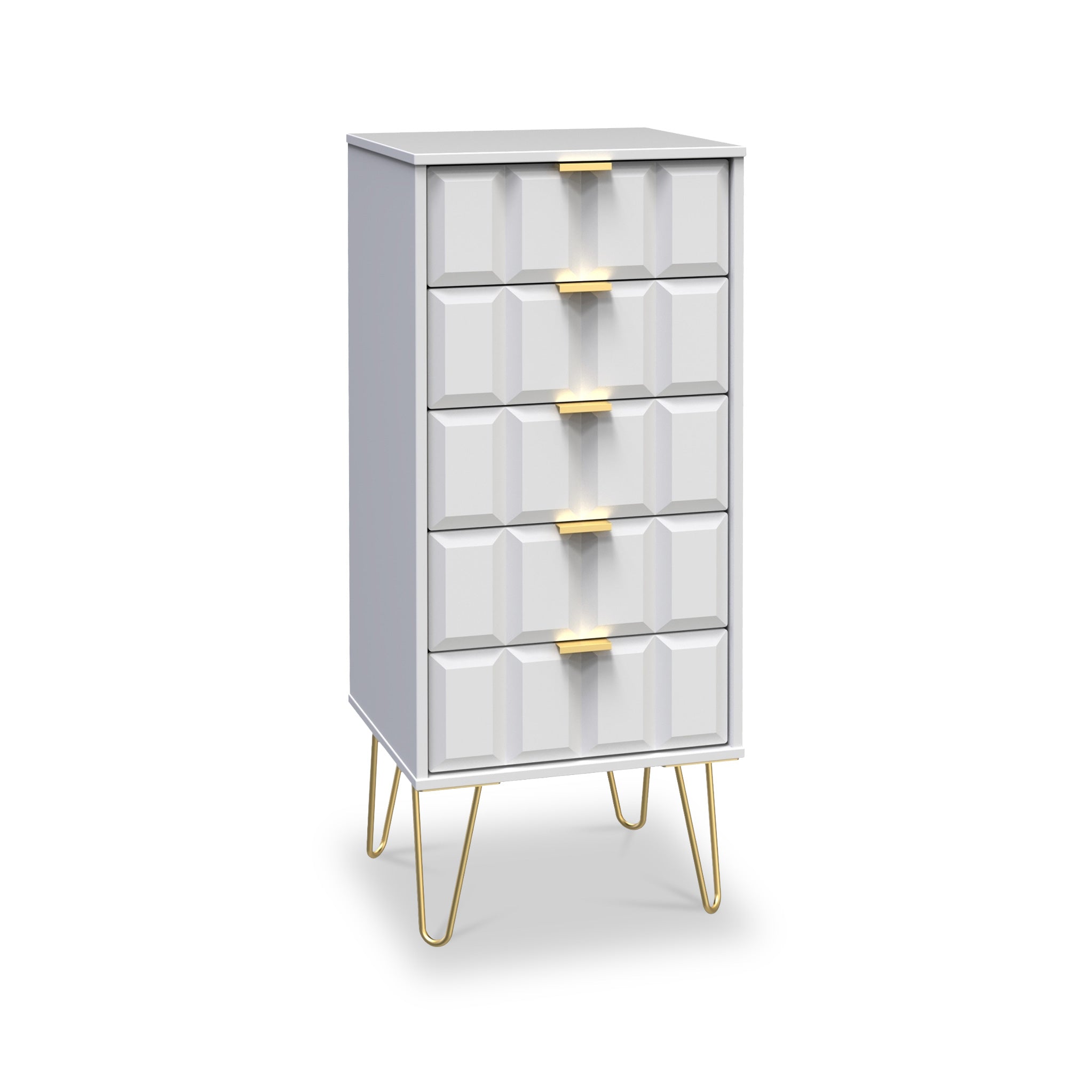 Harlow Chic 5 Drawer Tallboy Chest With Gold Hairpin Legs Roseland
